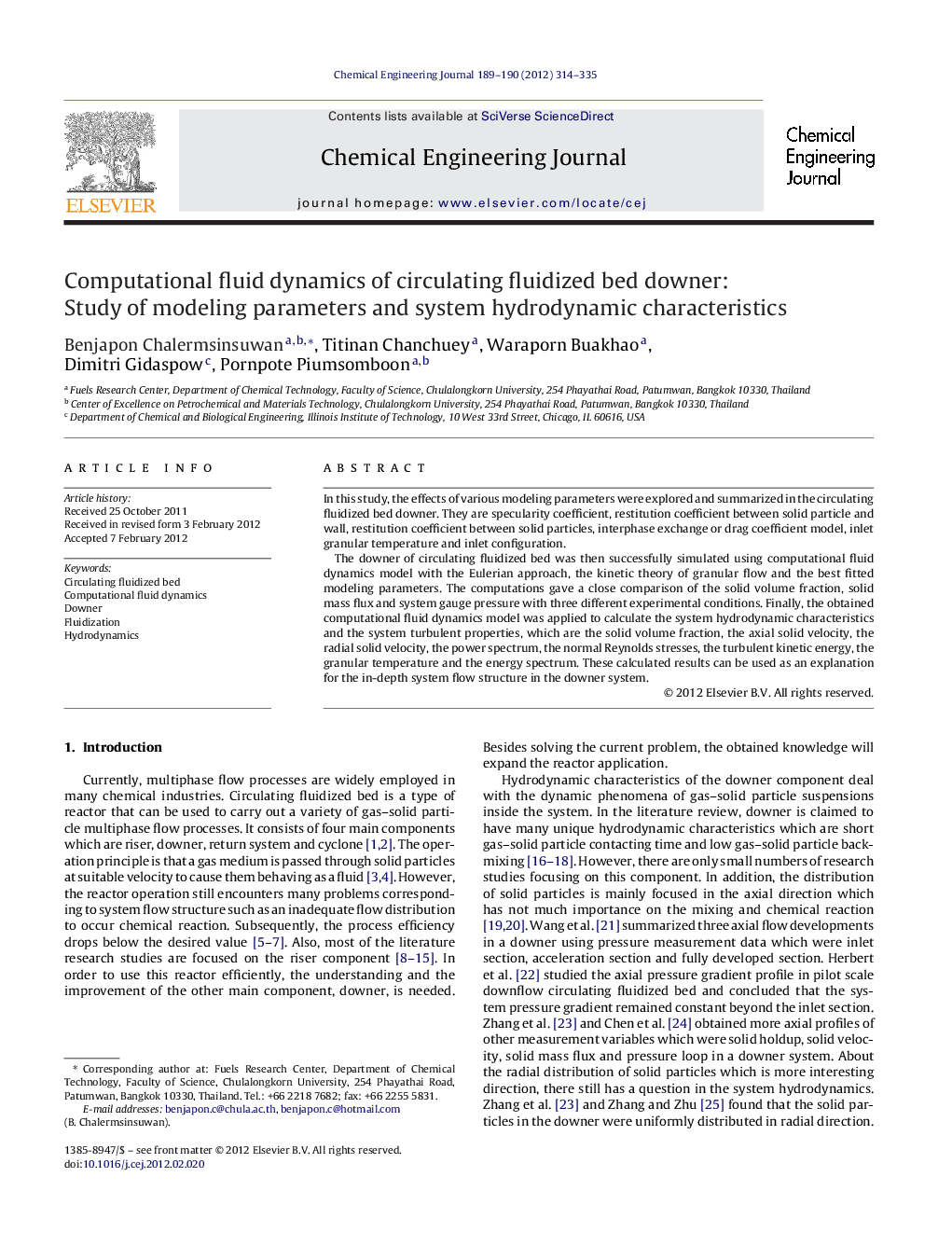 Computational fluid dynamics of circulating fluidized bed downer: Study of modeling parameters and system hydrodynamic characteristics