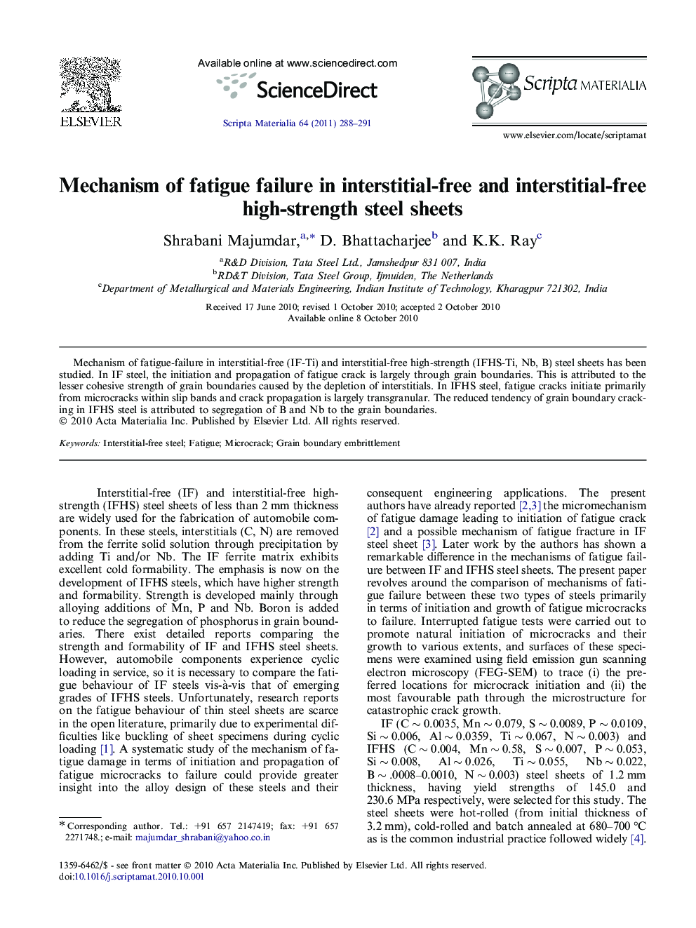 Mechanism of fatigue failure in interstitial-free and interstitial-free high-strength steel sheets