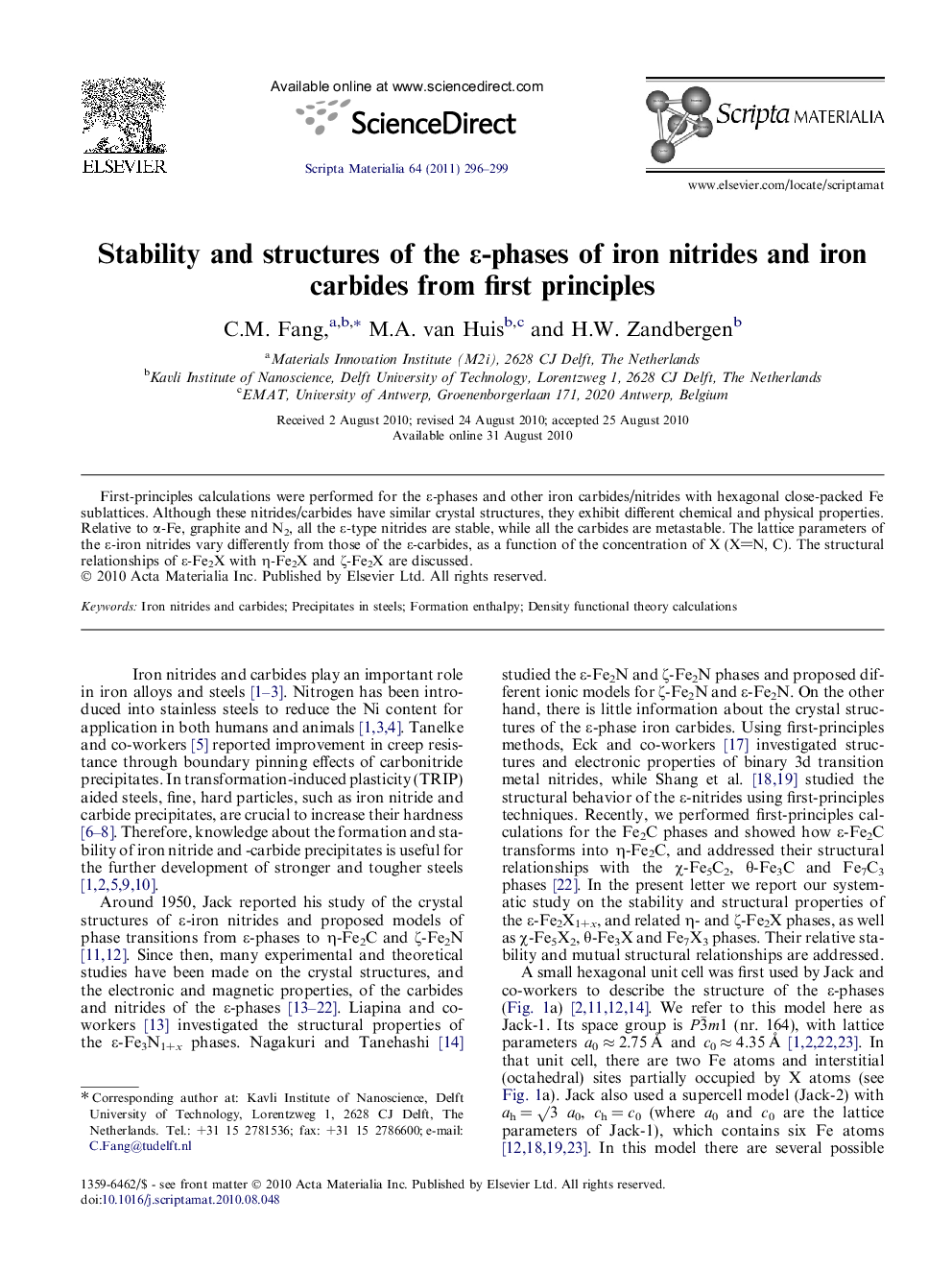 Stability and structures of the ε-phases of iron nitrides and iron carbides from first principles