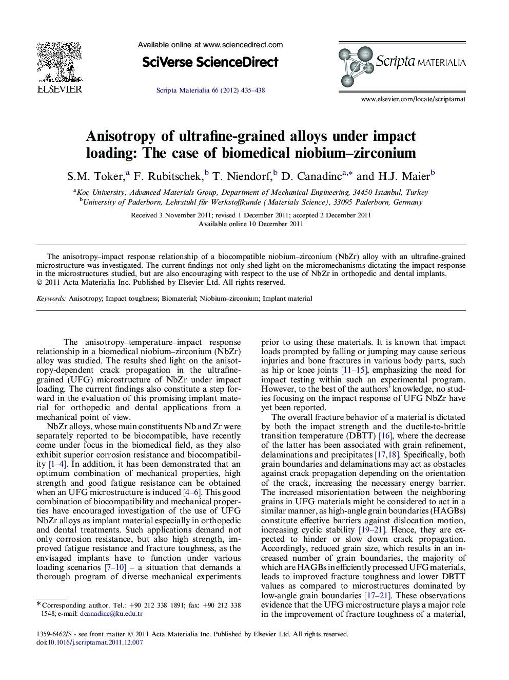 Anisotropy of ultrafine-grained alloys under impact loading: The case of biomedical niobium-zirconium