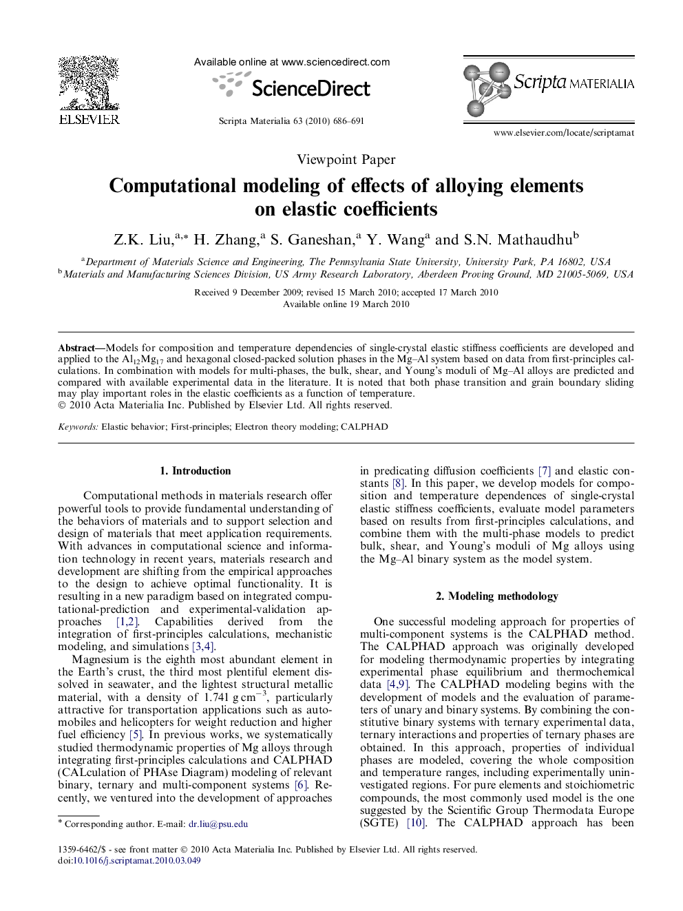 Computational modeling of effects of alloying elements on elastic coefficients