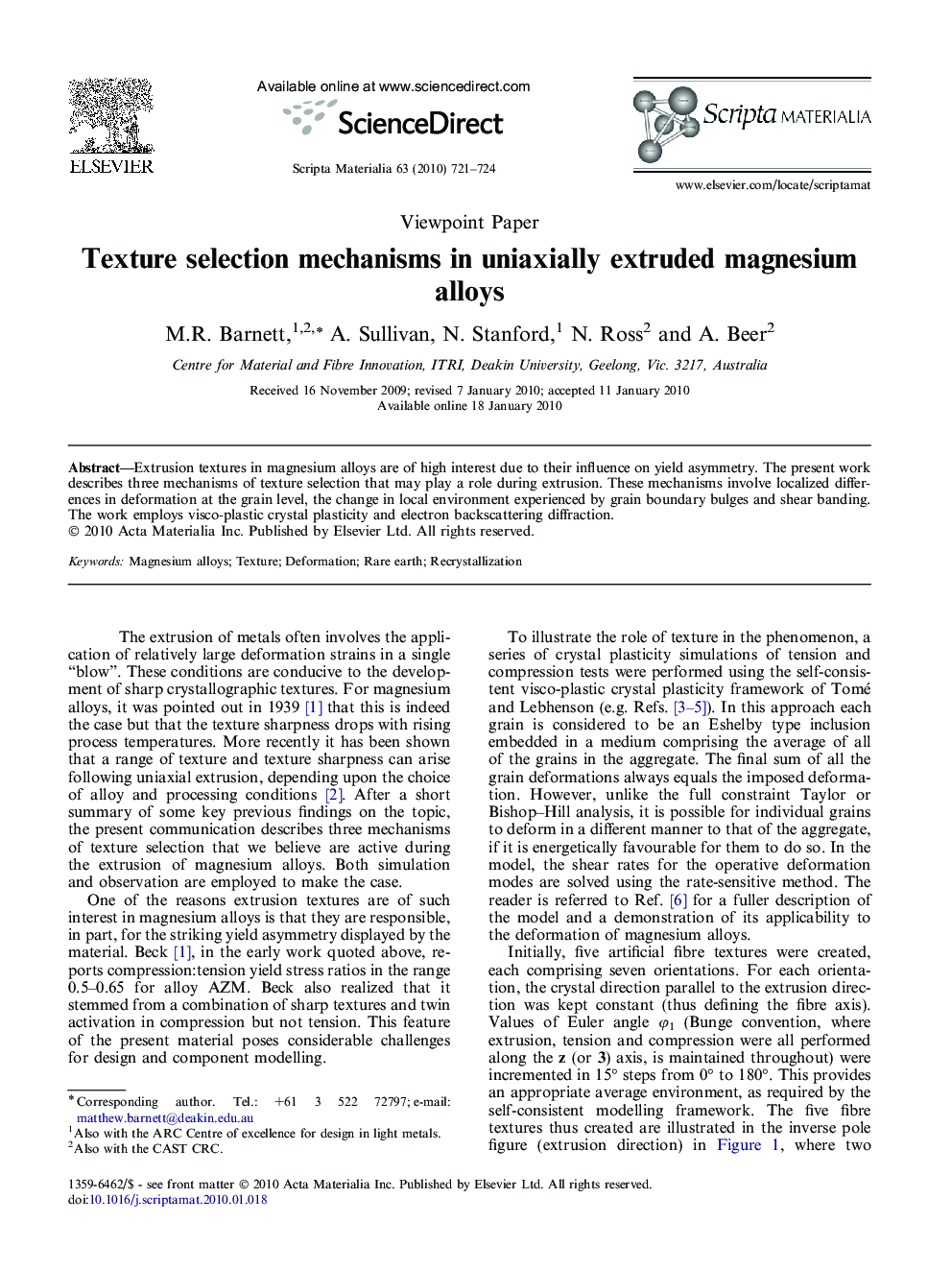 Texture selection mechanisms in uniaxially extruded magnesium alloys