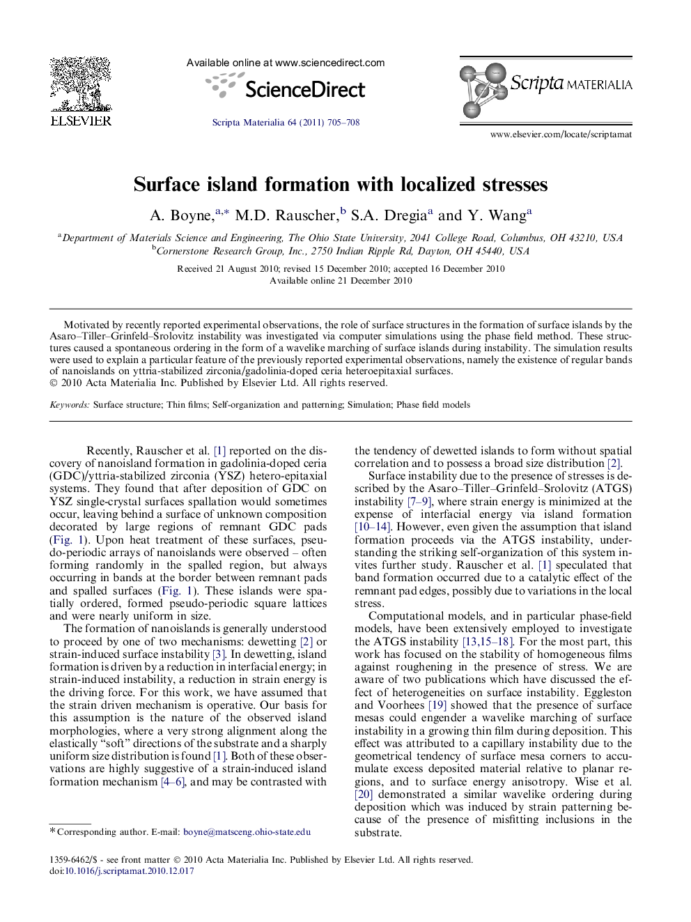 Surface island formation with localized stresses