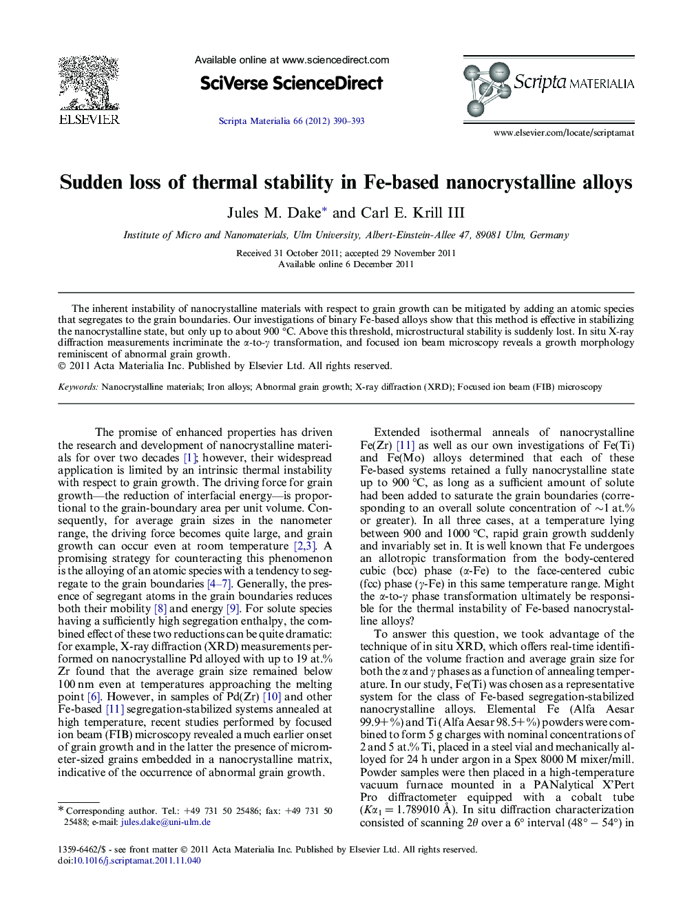 Sudden loss of thermal stability in Fe-based nanocrystalline alloys