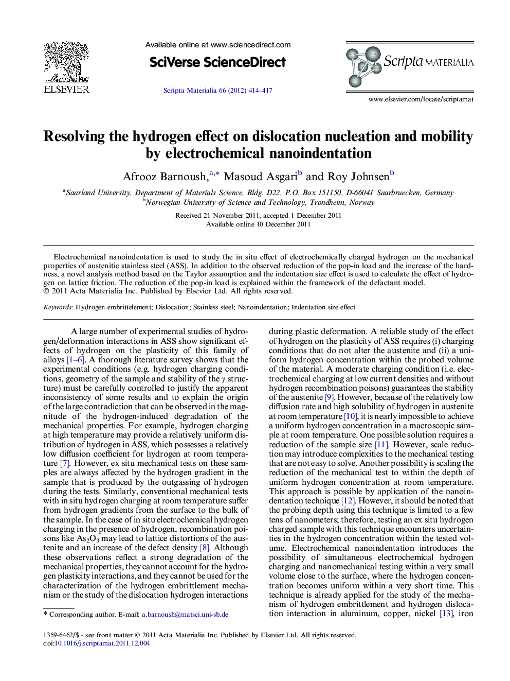 Resolving the hydrogen effect on dislocation nucleation and mobility by electrochemical nanoindentation