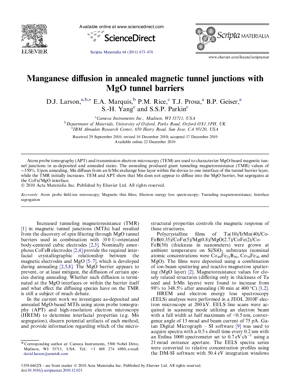 Manganese diffusion in annealed magnetic tunnel junctions with MgO tunnel barriers