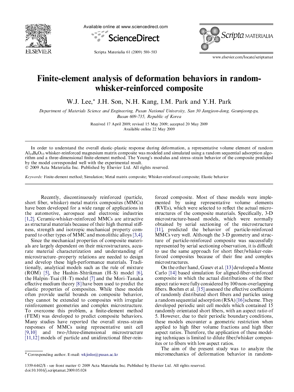 Finite-element analysis of deformation behaviors in random-whisker-reinforced composite