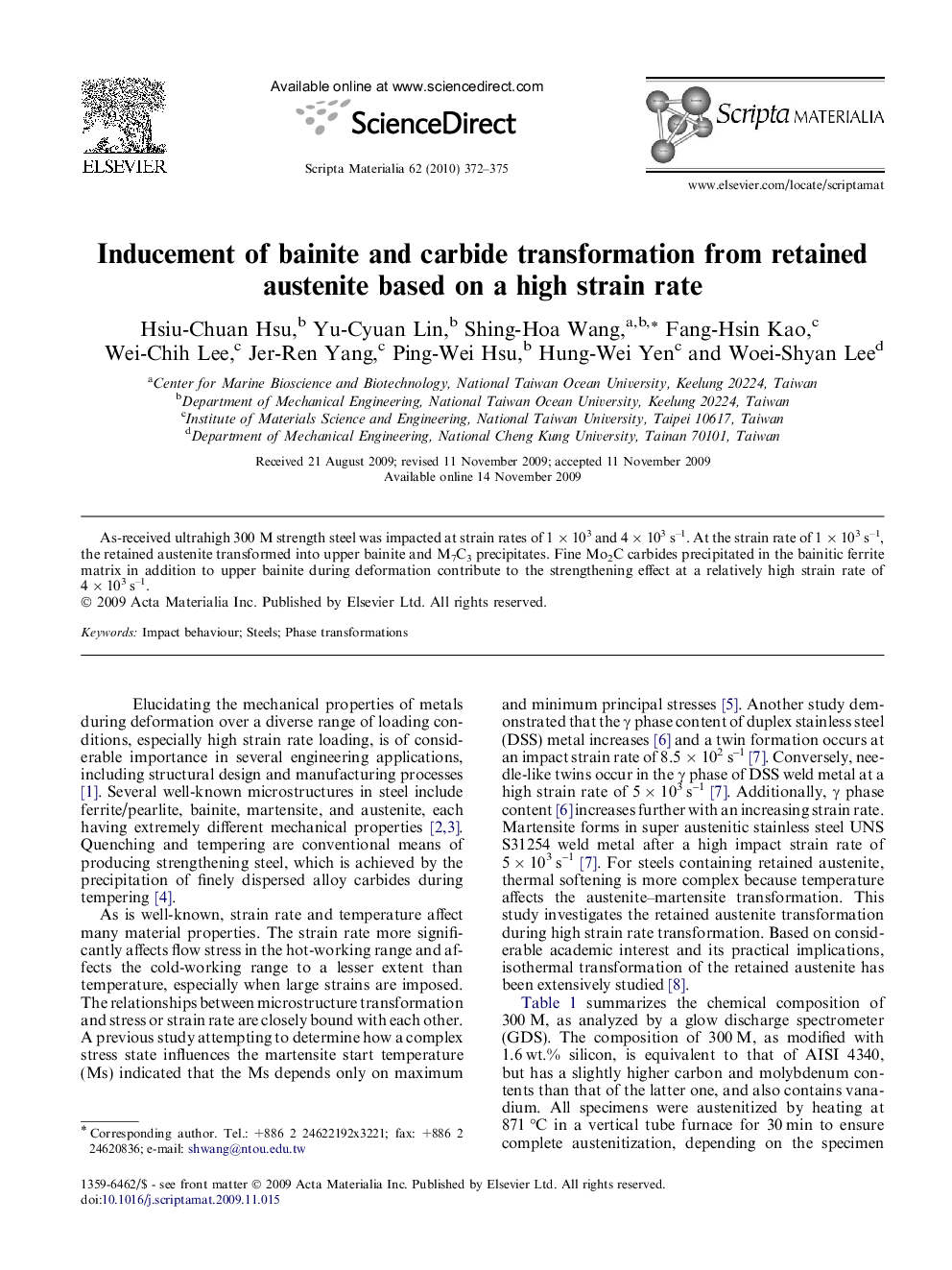 Inducement of bainite and carbide transformation from retained austenite based on a high strain rate