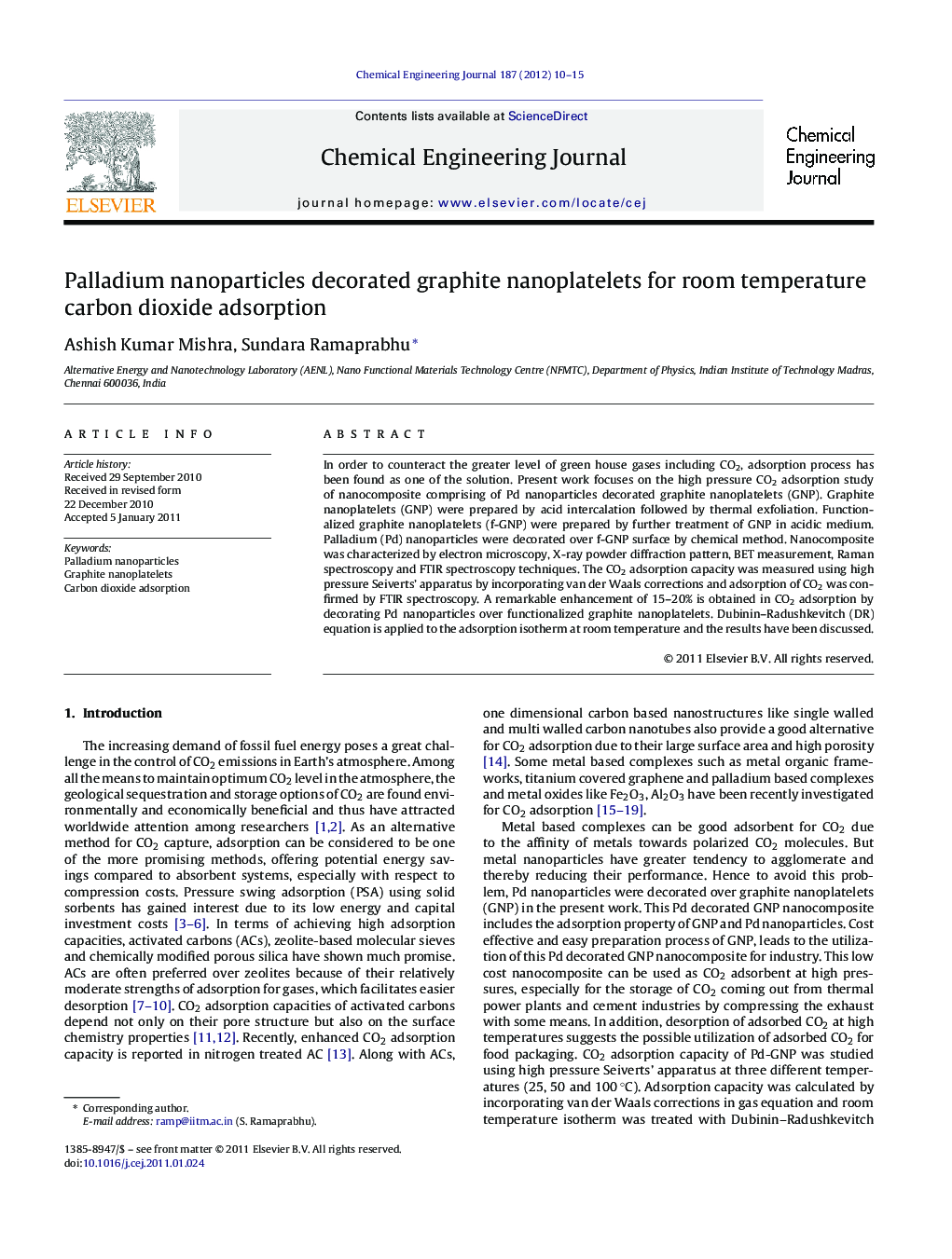 Palladium nanoparticles decorated graphite nanoplatelets for room temperature carbon dioxide adsorption