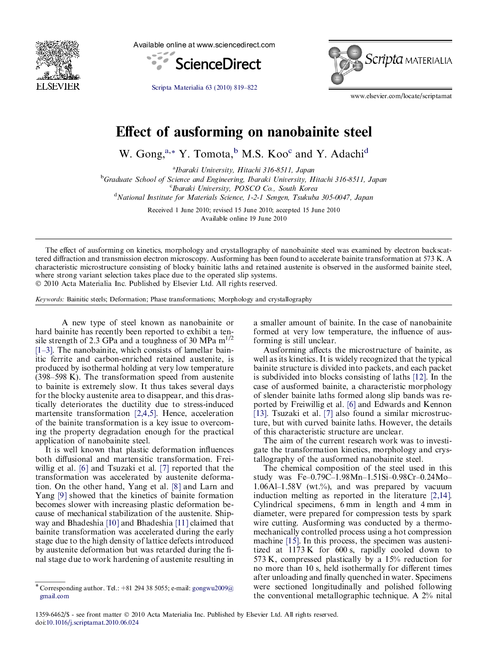 Effect of ausforming on nanobainite steel