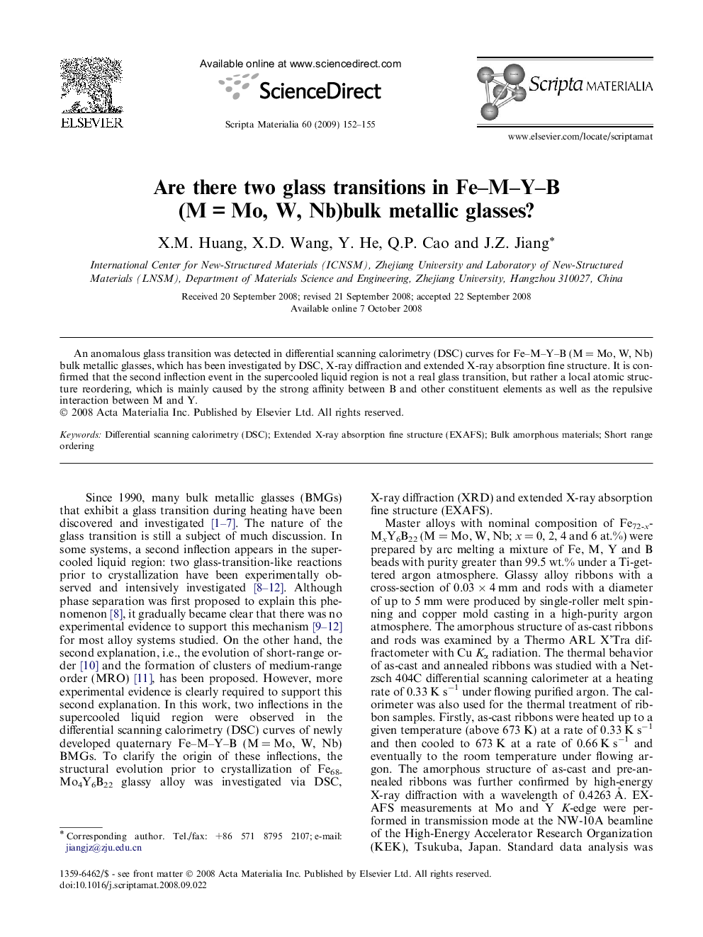 Are there two glass transitions in Fe–M–Y–B (M = Mo, W, Nb) bulk metallic glasses?