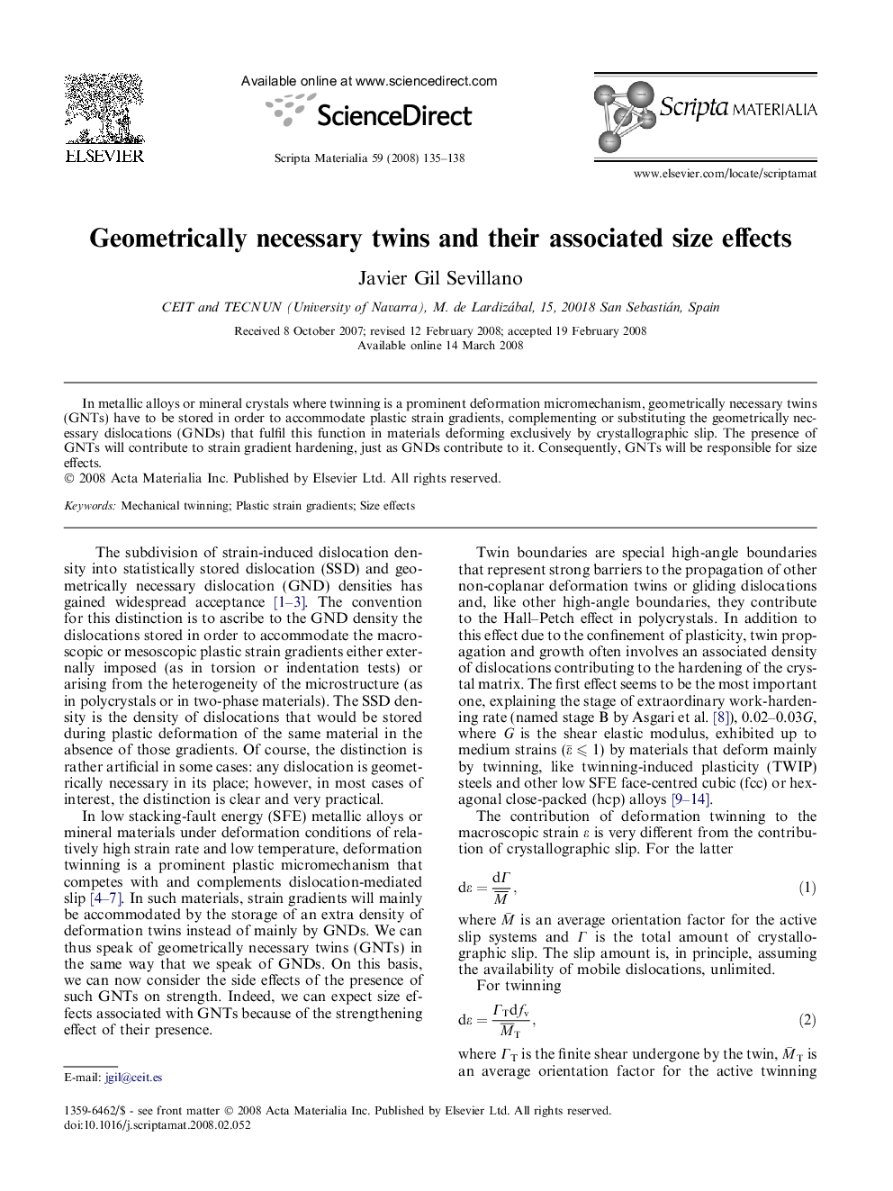 Geometrically necessary twins and their associated size effects