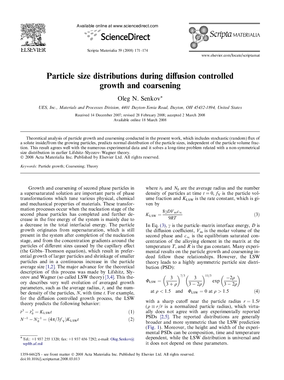 Particle size distributions during diffusion controlled growth and coarsening