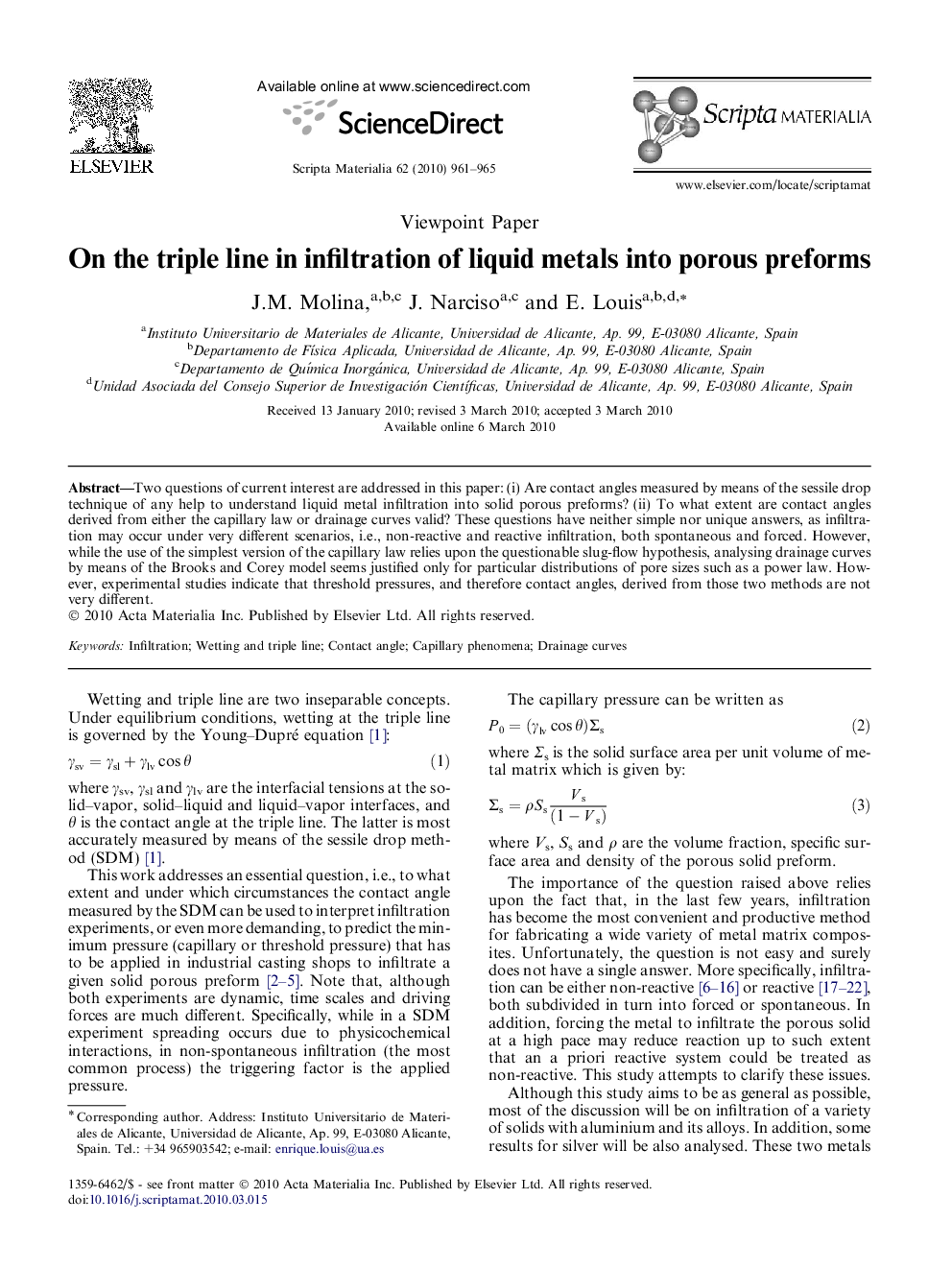 On the triple line in infiltration of liquid metals into porous preforms