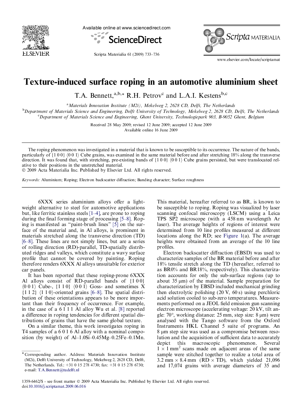 Texture-induced surface roping in an automotive aluminium sheet