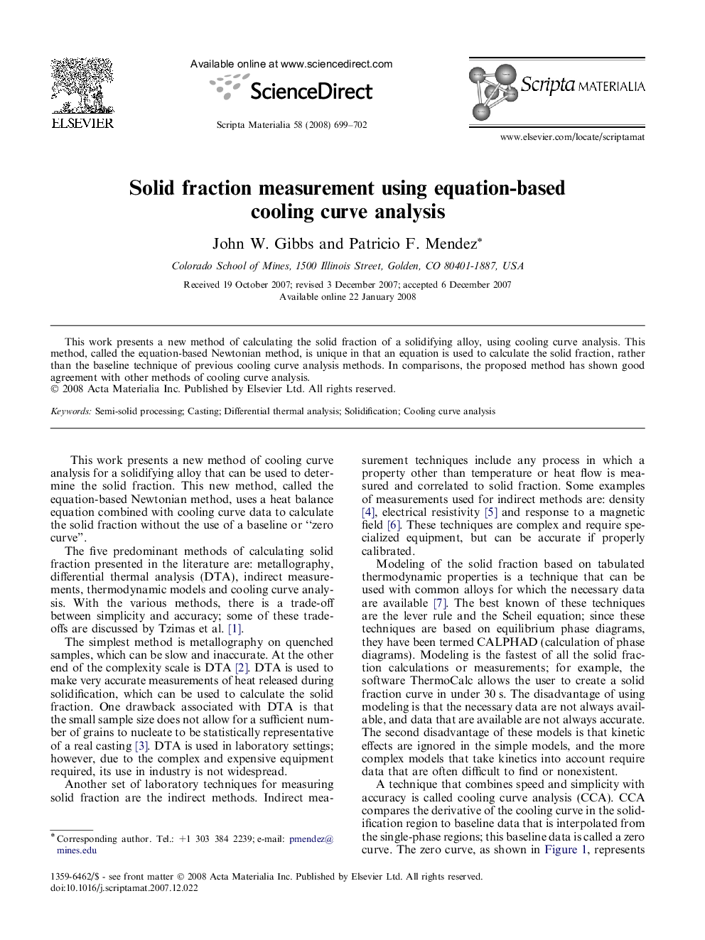 Solid fraction measurement using equation-based cooling curve analysis