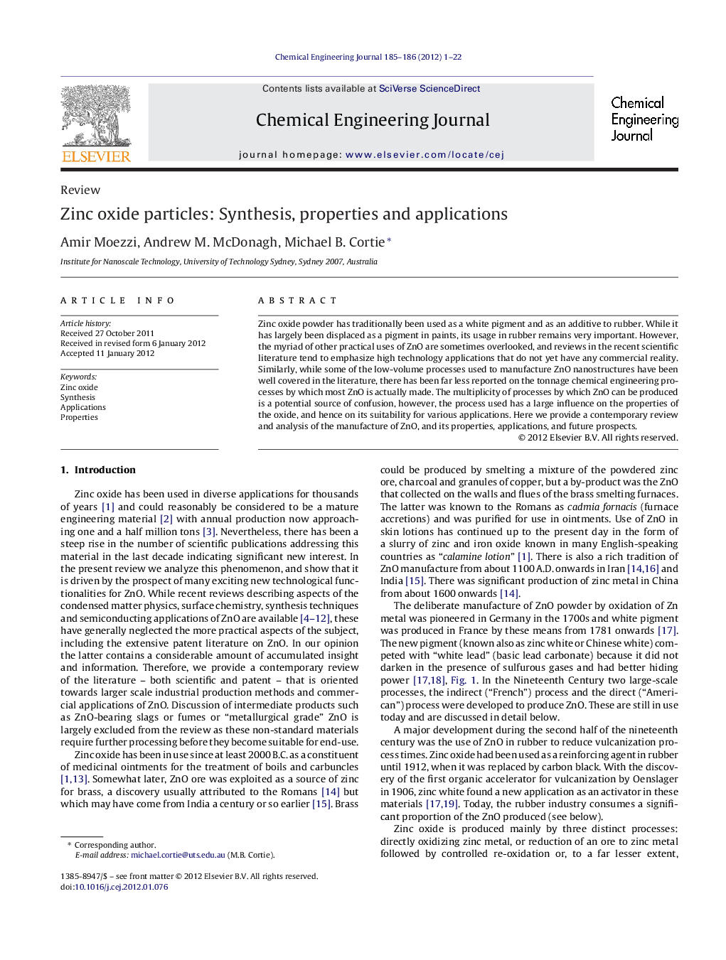 Zinc oxide particles: Synthesis, properties and applications