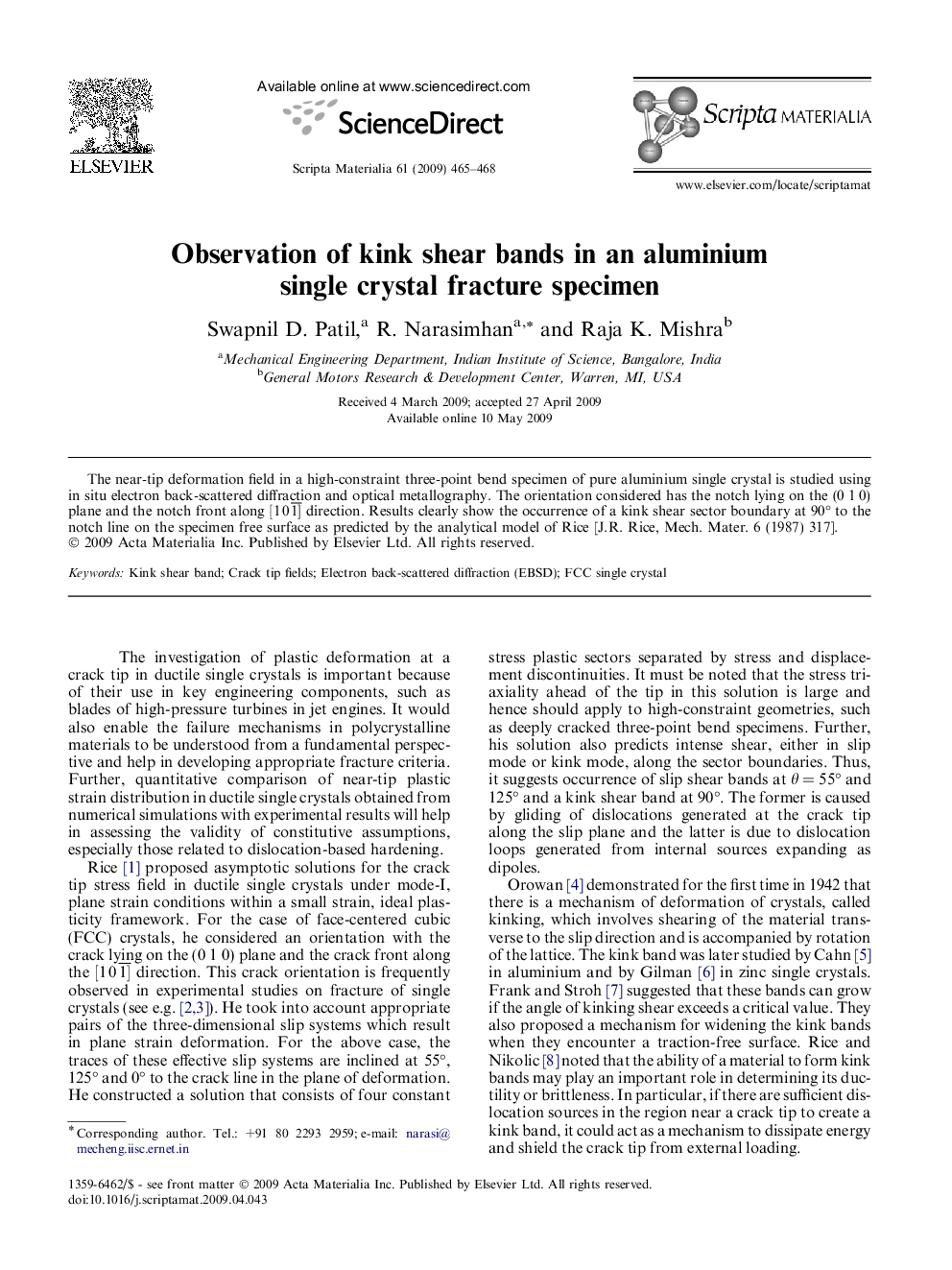 Observation of kink shear bands in an aluminium single crystal fracture specimen