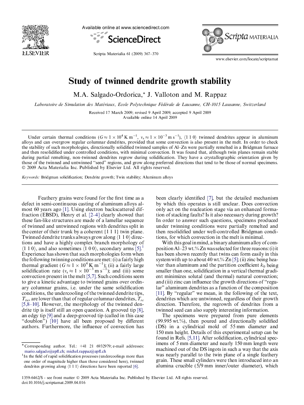 Study of twinned dendrite growth stability