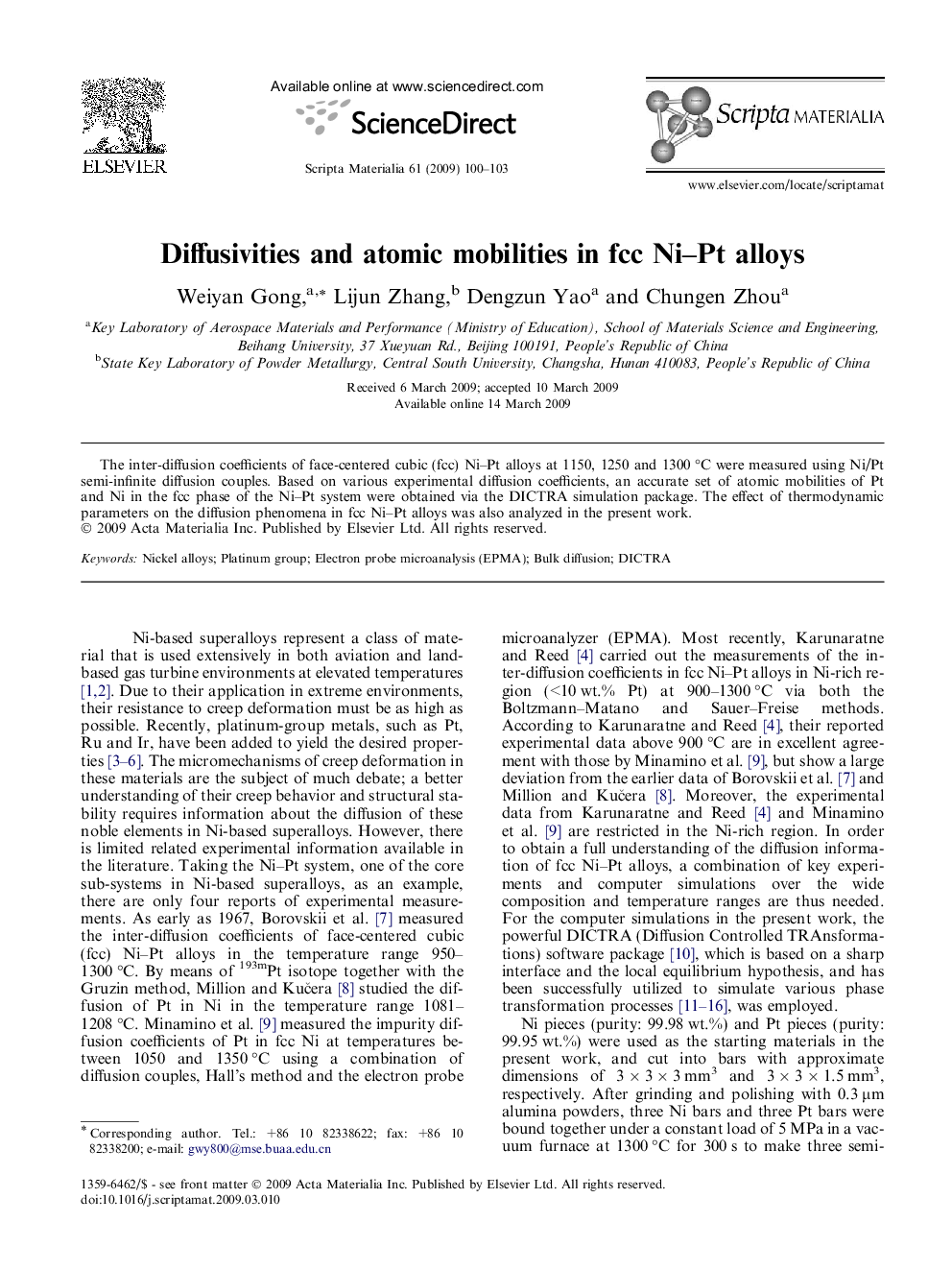 Diffusivities and atomic mobilities in fcc Ni–Pt alloys