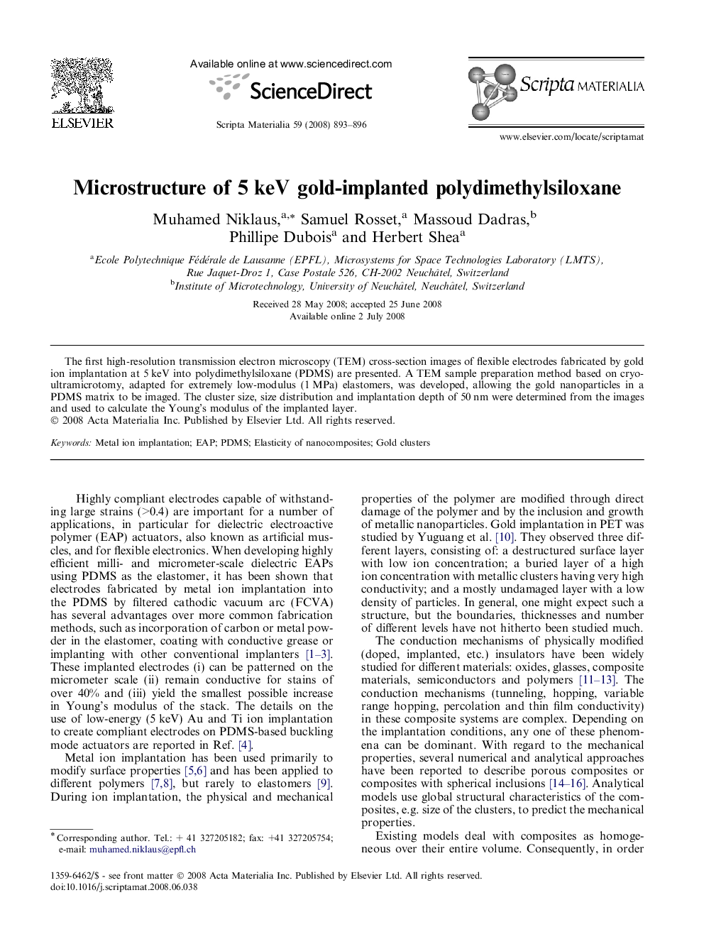 Microstructure of 5 keV gold-implanted polydimethylsiloxane