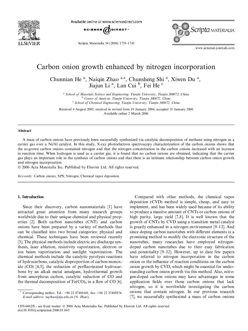 Carbon onion growth enhanced by nitrogen incorporation