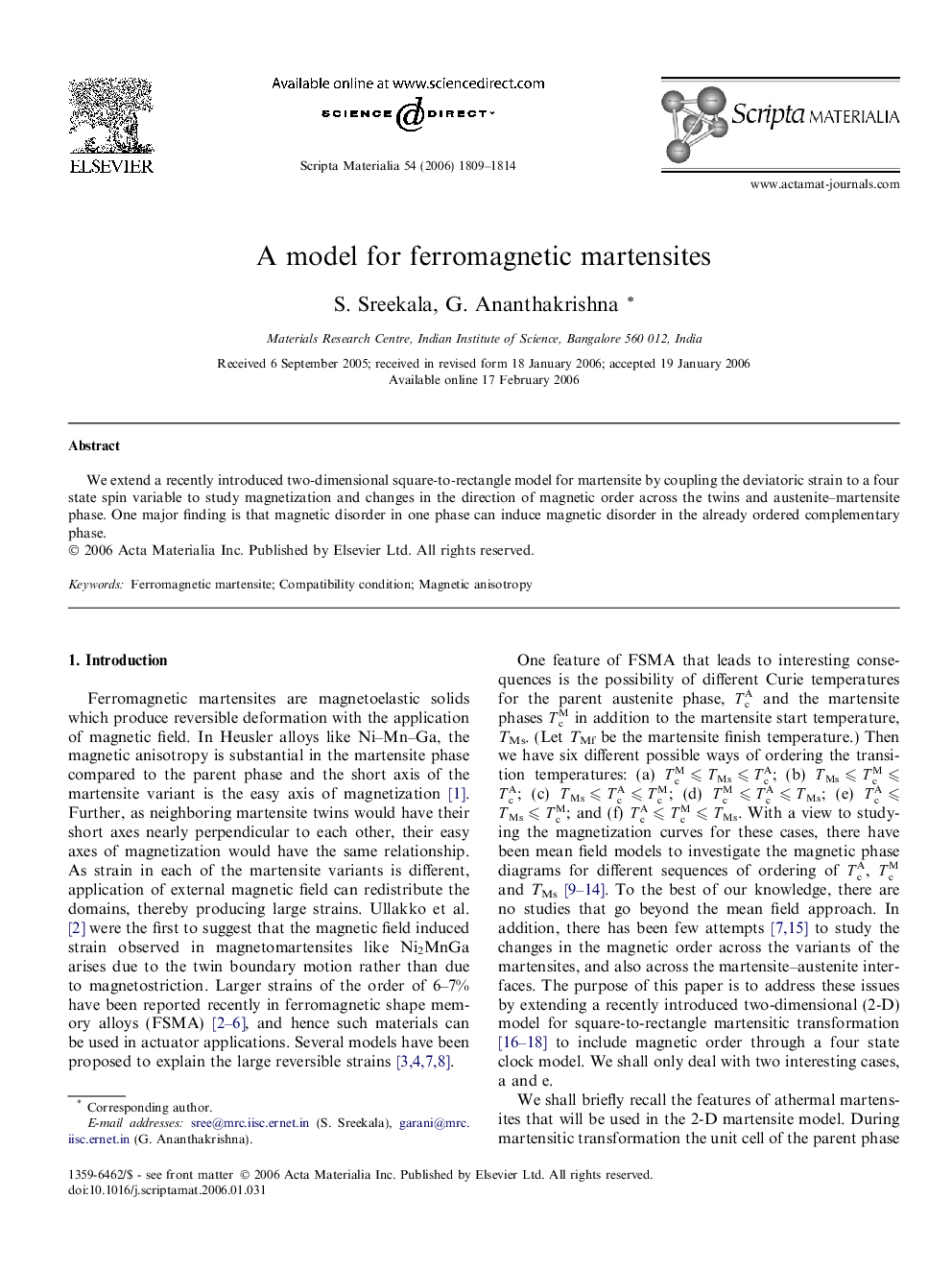 A model for ferromagnetic martensites