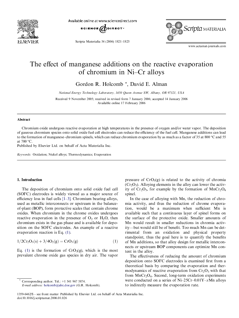 The effect of manganese additions on the reactive evaporation of chromium in Ni–Cr alloys