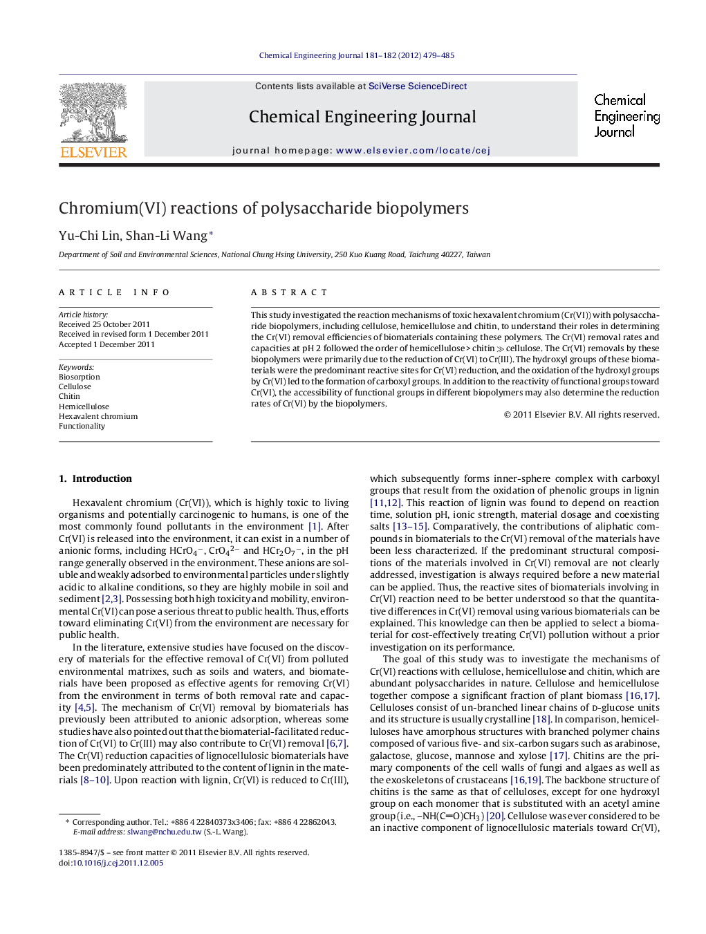 Chromium(VI) reactions of polysaccharide biopolymers