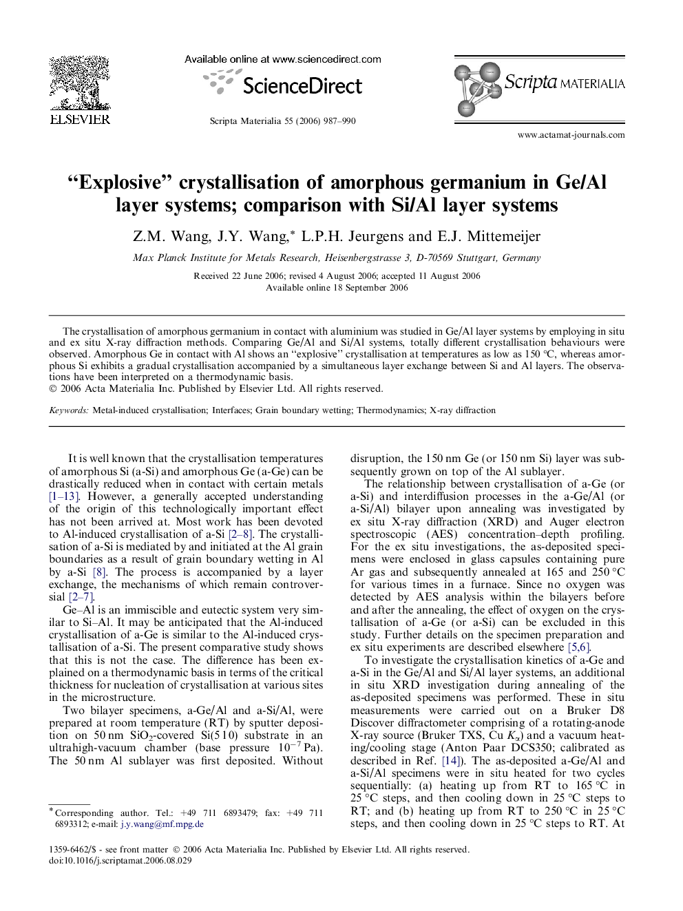 “Explosive” crystallisation of amorphous germanium in Ge/Al layer systems; comparison with Si/Al layer systems