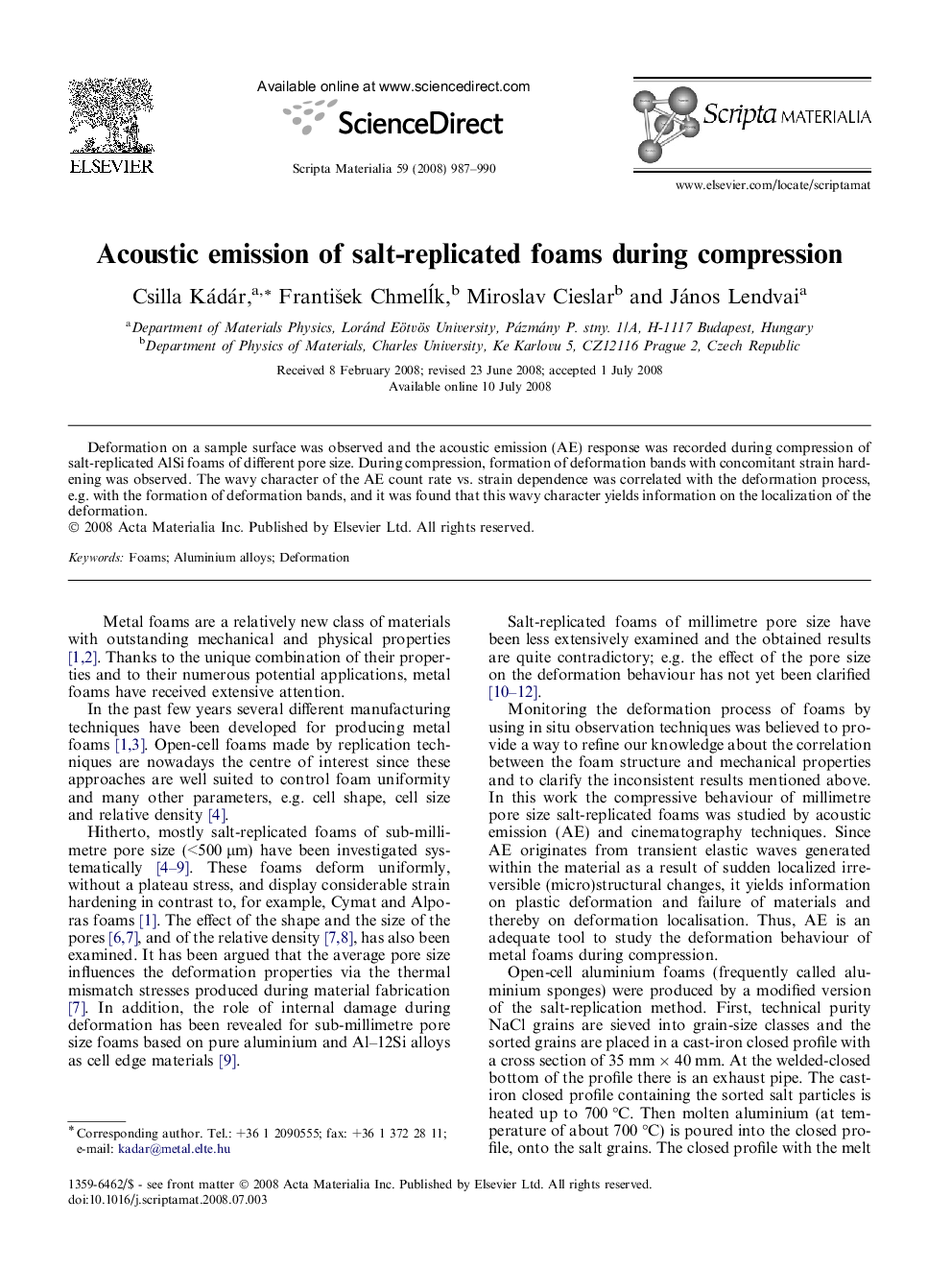 Acoustic emission of salt-replicated foams during compression