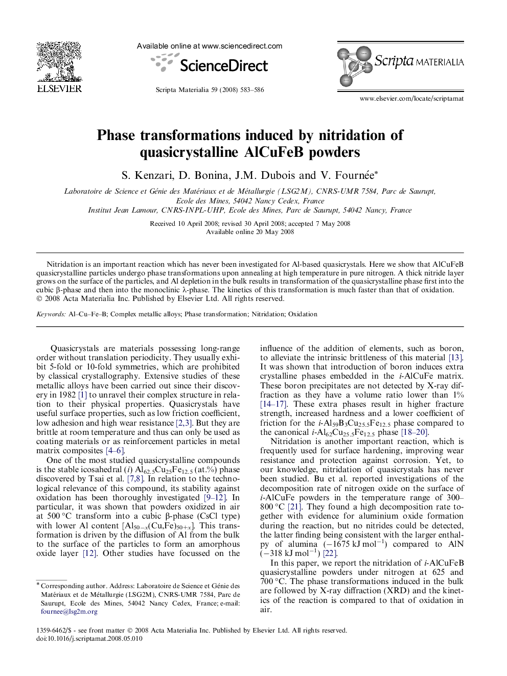 Phase transformations induced by nitridation of quasicrystalline AlCuFeB powders