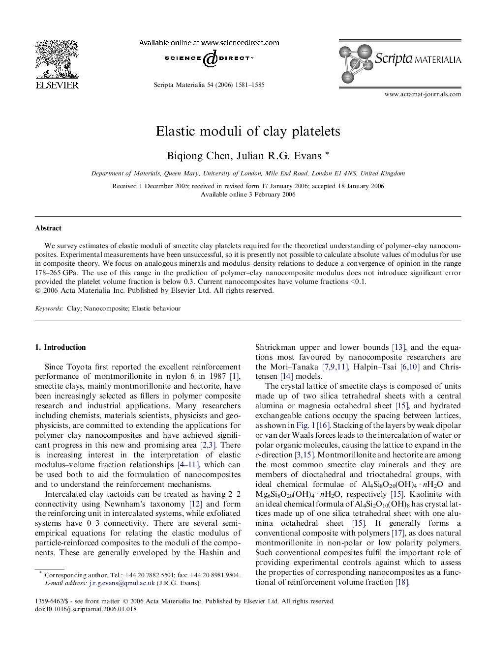 Elastic moduli of clay platelets