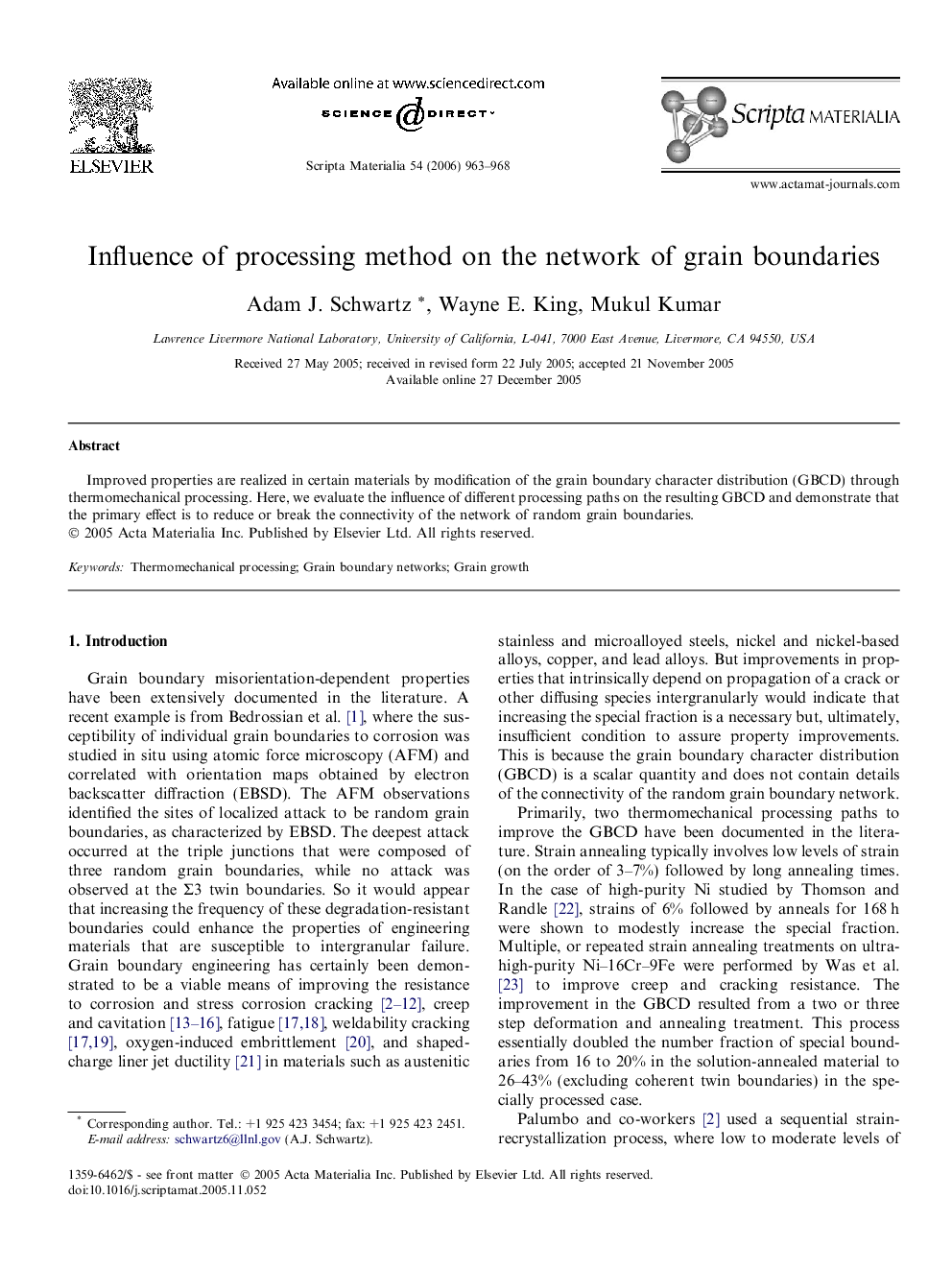 Influence of processing method on the network of grain boundaries