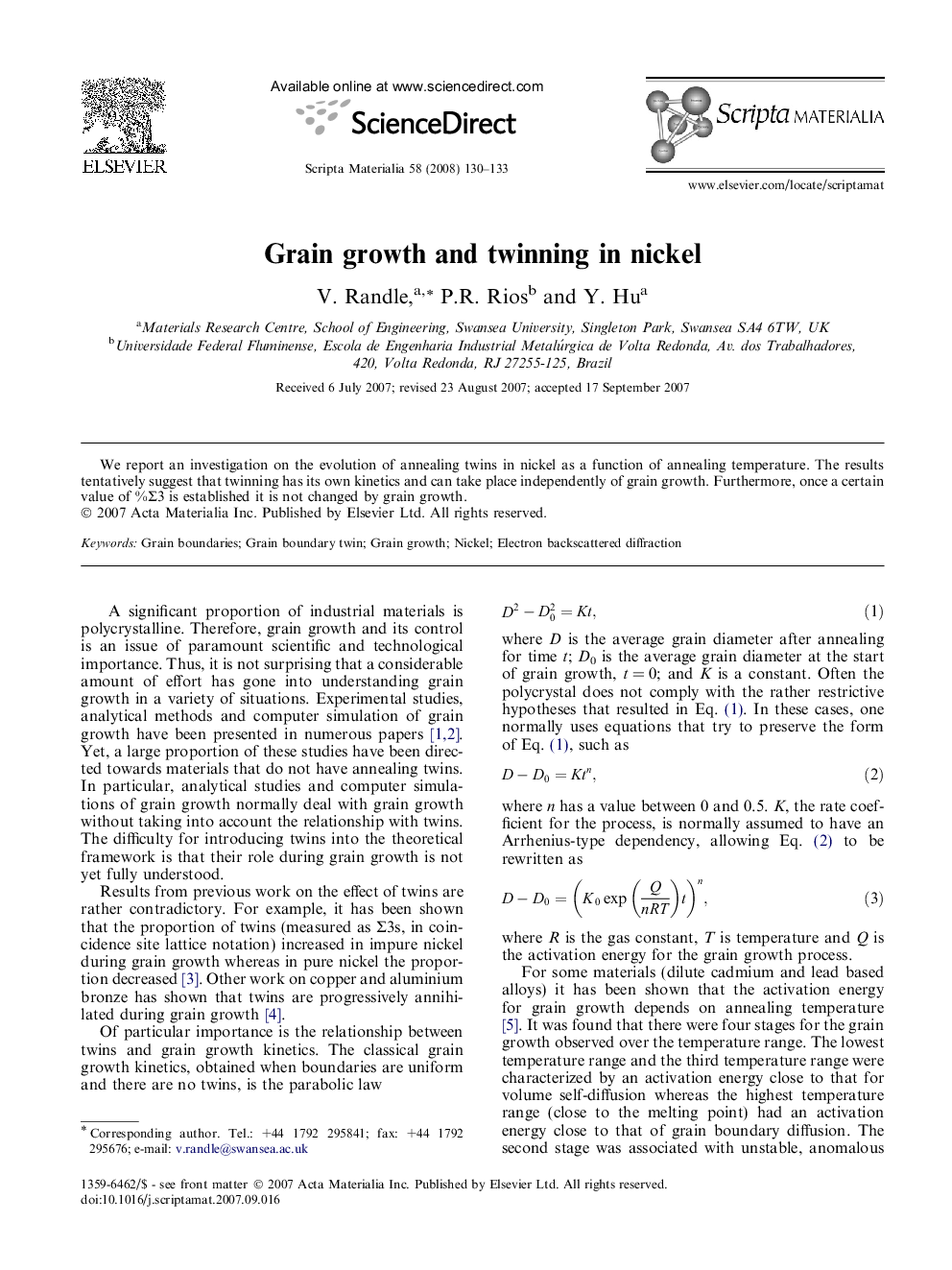 Grain growth and twinning in nickel