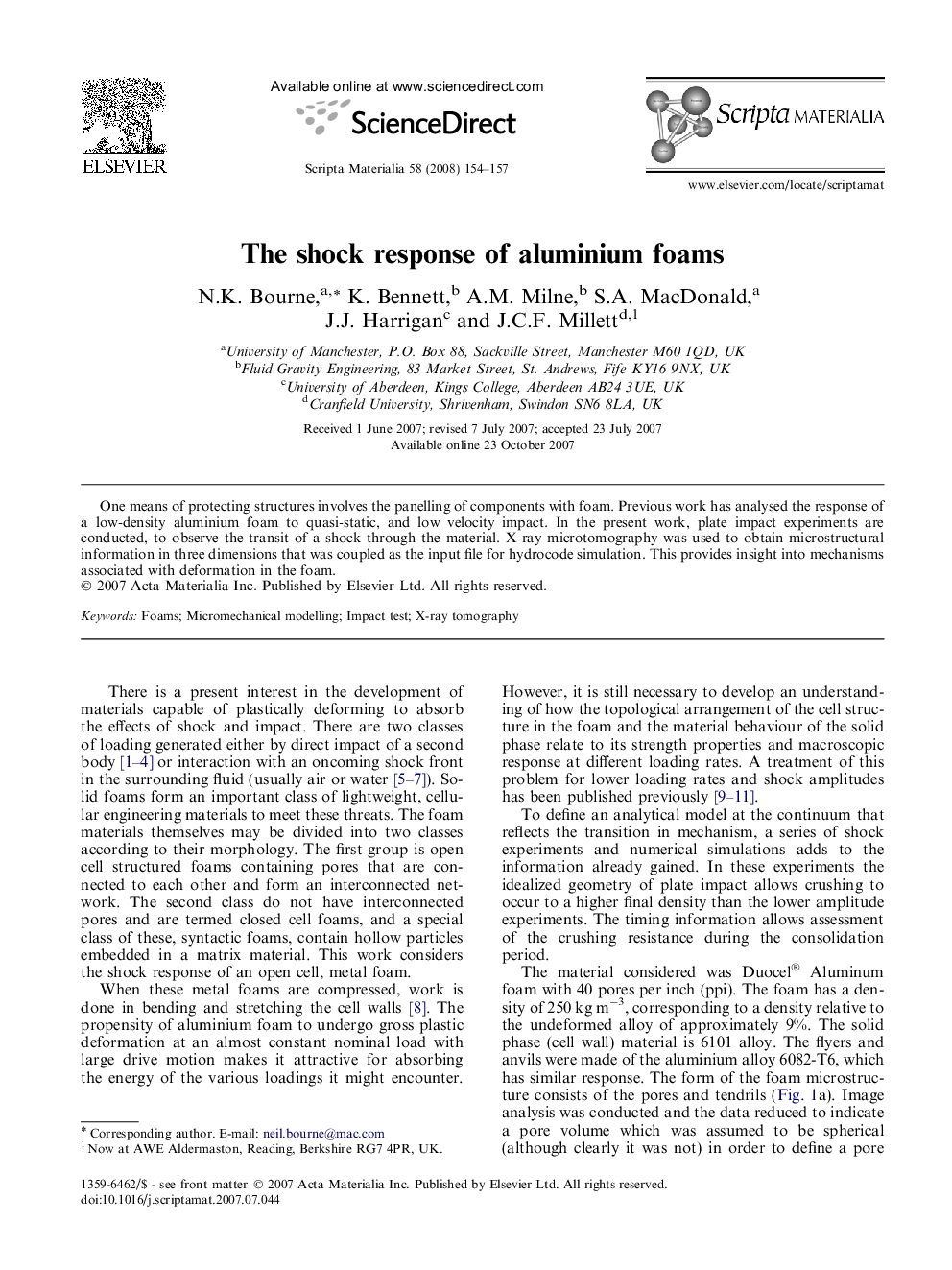 The shock response of aluminium foams