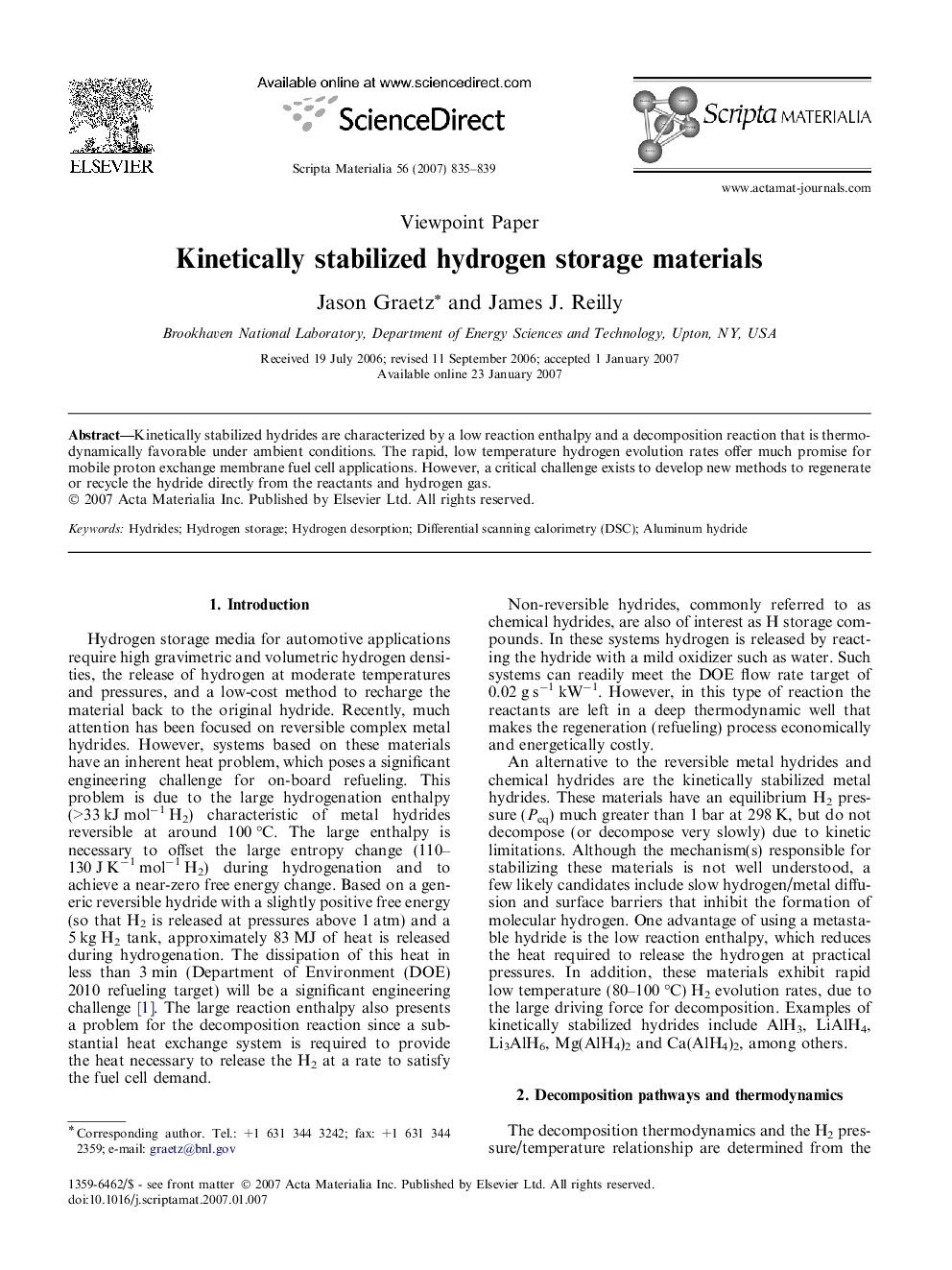 Kinetically stabilized hydrogen storage materials