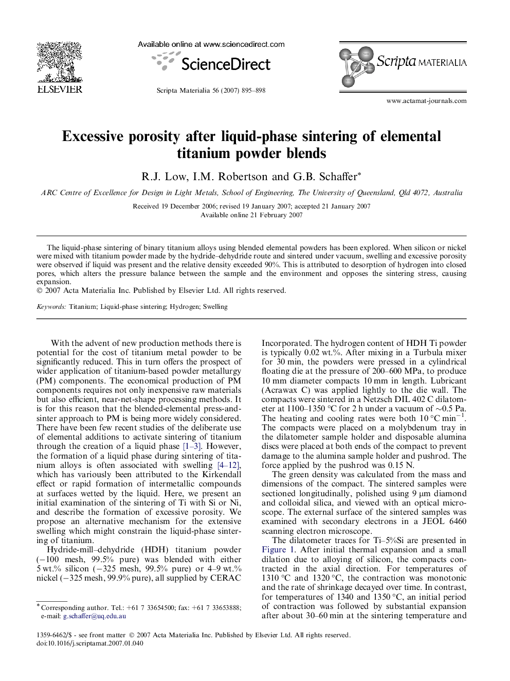 Excessive porosity after liquid-phase sintering of elemental titanium powder blends