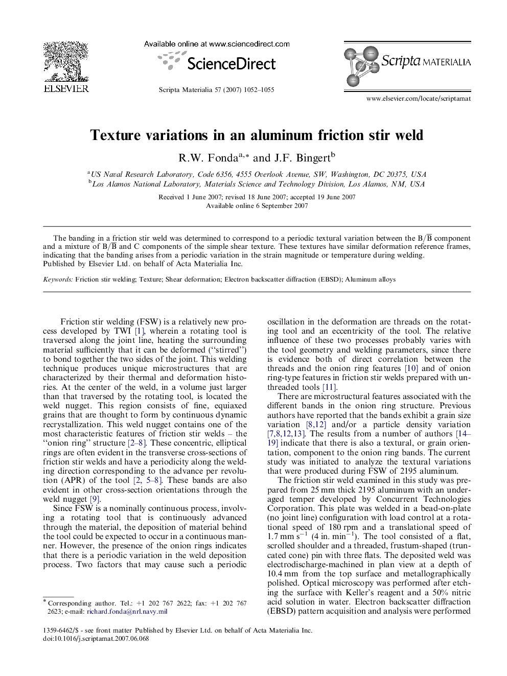 Texture variations in an aluminum friction stir weld