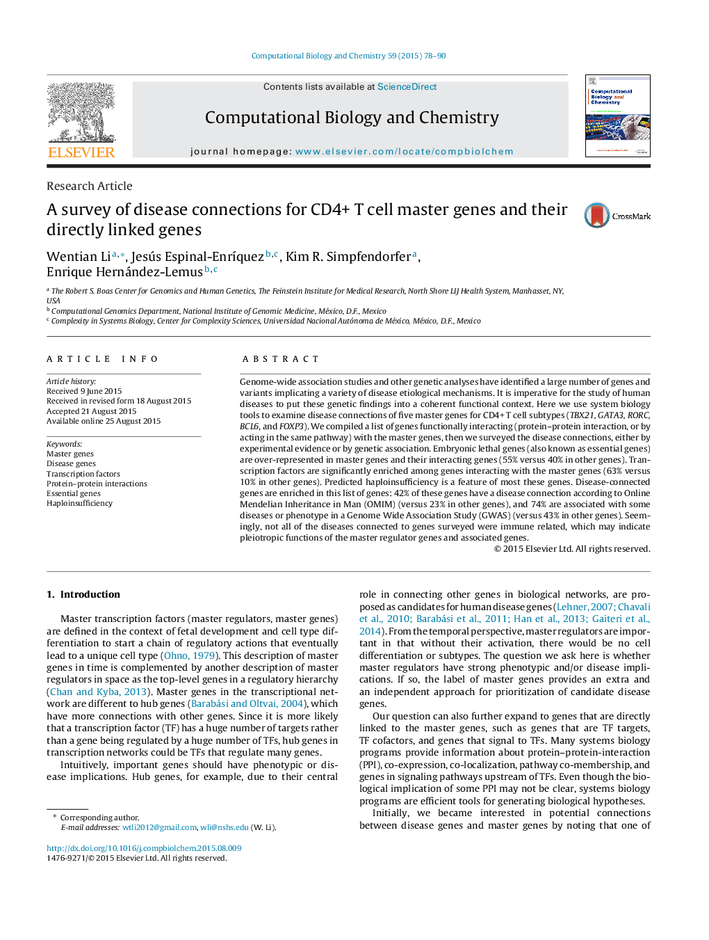 A survey of disease connections for CD4+ T cell master genes and their directly linked genes