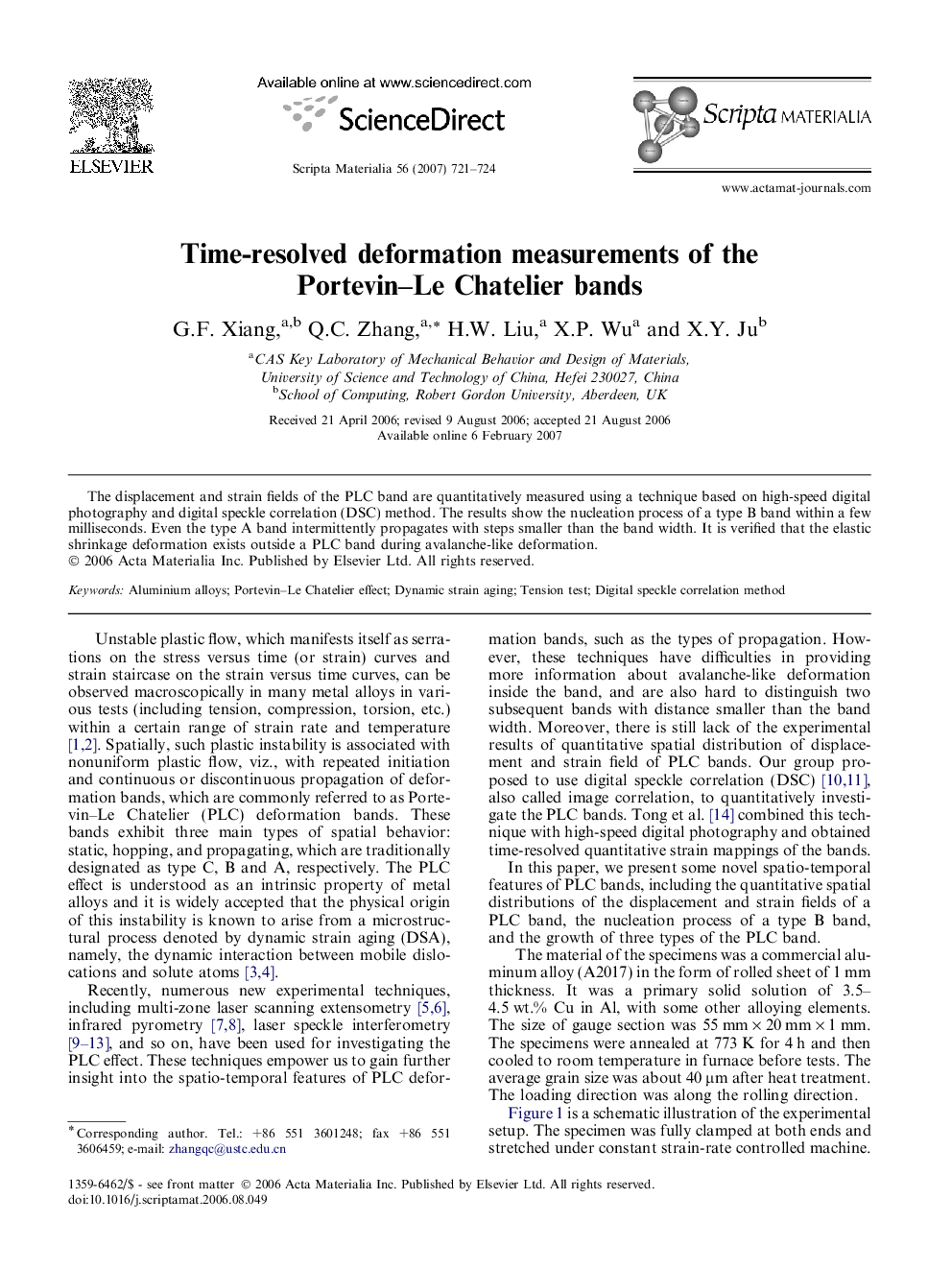 Time-resolved deformation measurements of the Portevin–Le Chatelier bands