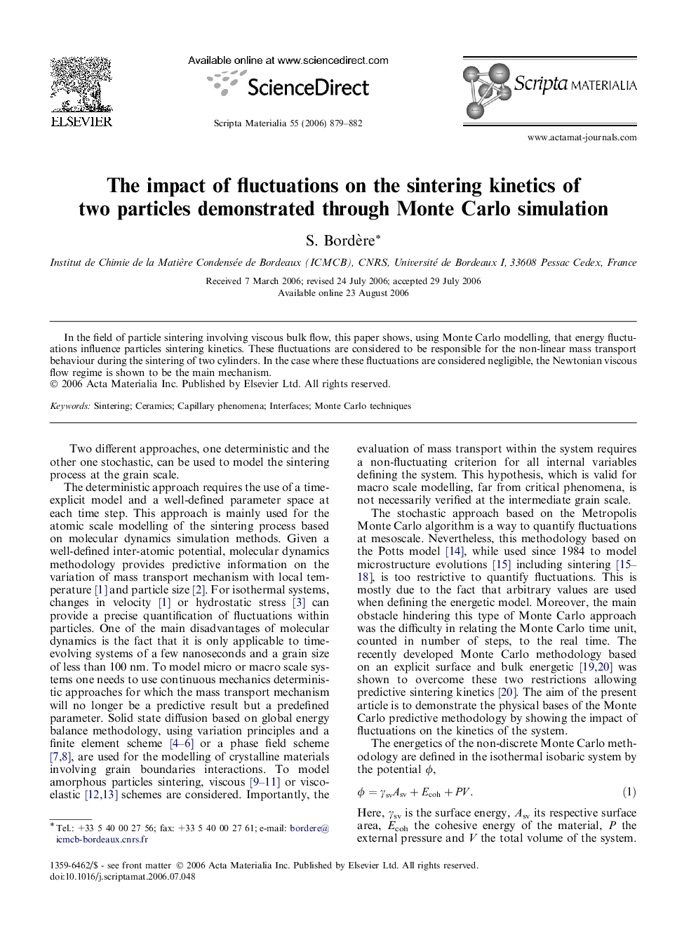 The impact of fluctuations on the sintering kinetics of two particles demonstrated through Monte Carlo simulation