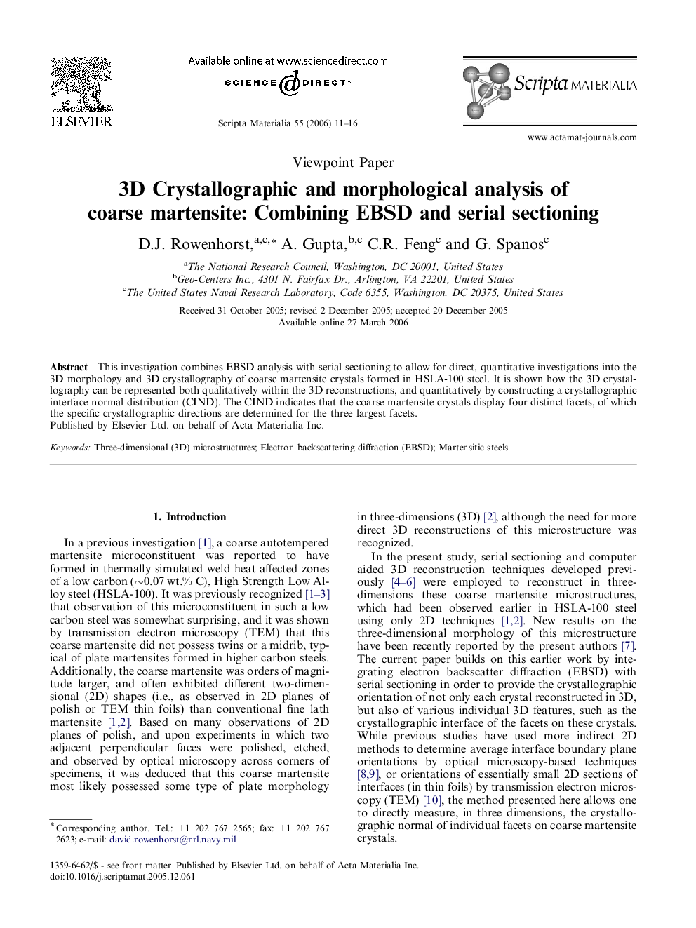 3D Crystallographic and morphological analysis of coarse martensite: Combining EBSD and serial sectioning