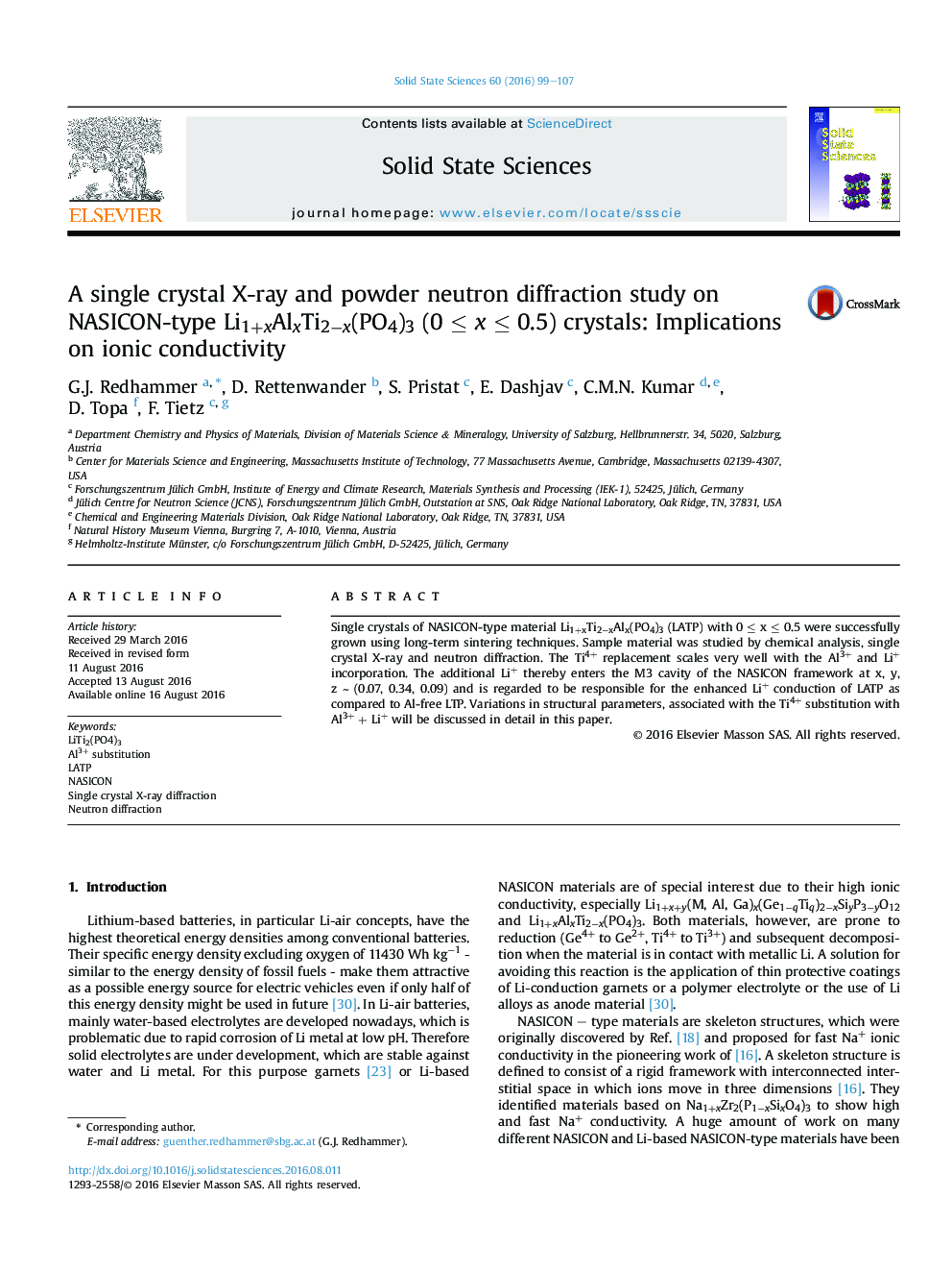 A single crystal X-ray and powder neutron diffraction study on NASICON-type Li1+xAlxTi2−x(PO4)3 (0 ≤ x ≤ 0.5) crystals: Implications on ionic conductivity