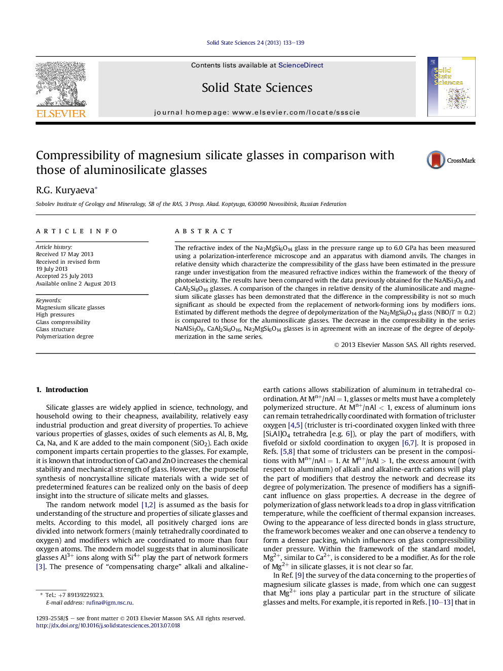 Compressibility of magnesium silicate glasses in comparison with those of aluminosilicate glasses