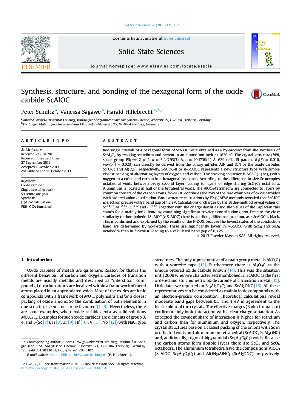 Synthesis, structure, and bonding of the hexagonal form of the oxide carbide ScAlOC