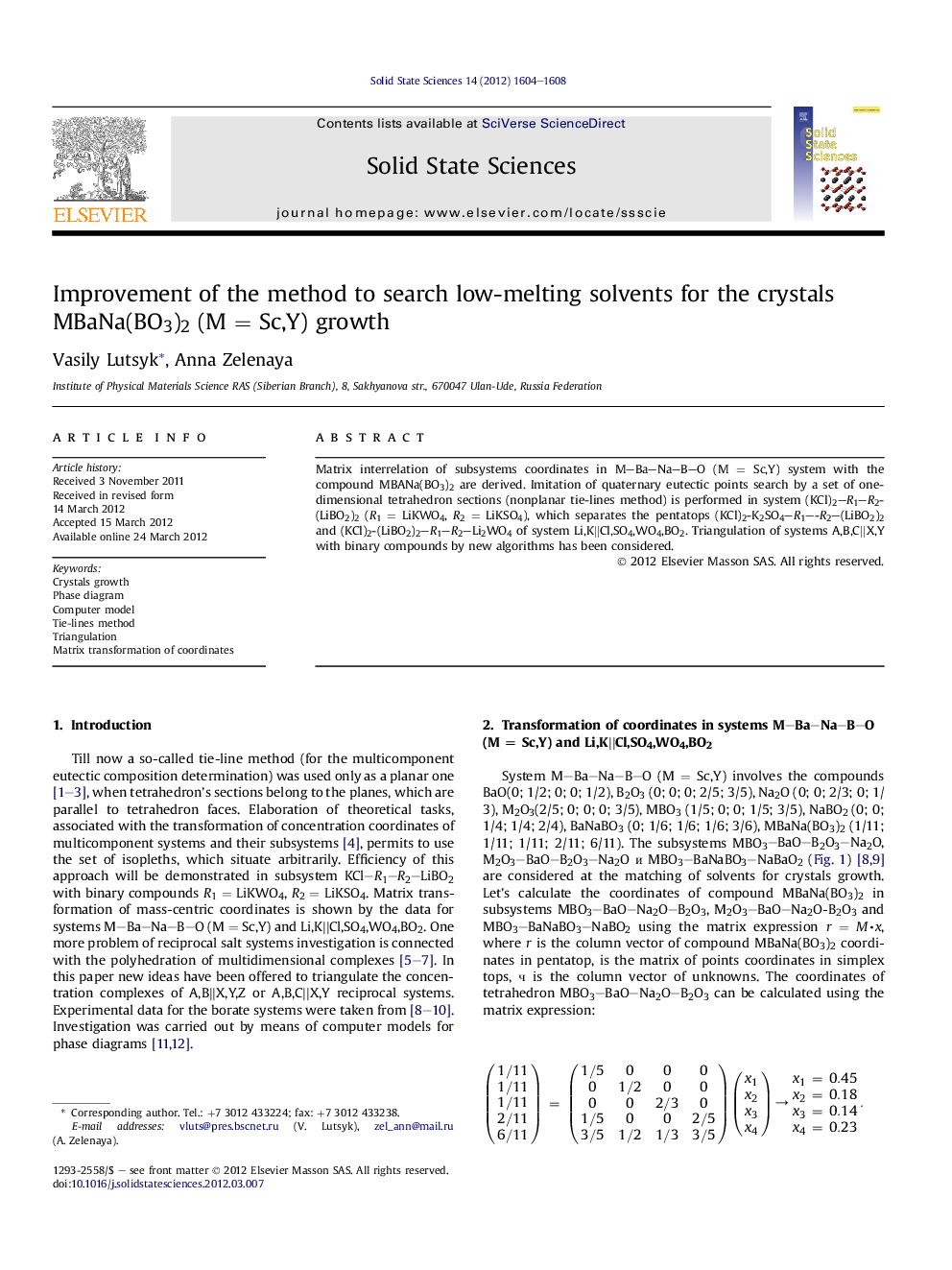 Improvement of the method to search low-melting solvents for the crystals MBaNa(BO3)2 (M = Sc,Y) growth