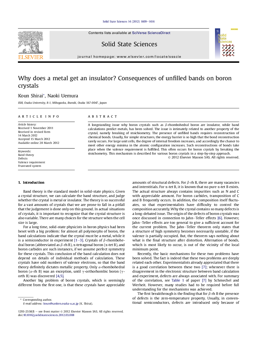 Why does a metal get an insulator? Consequences of unfilled bands on boron crystals