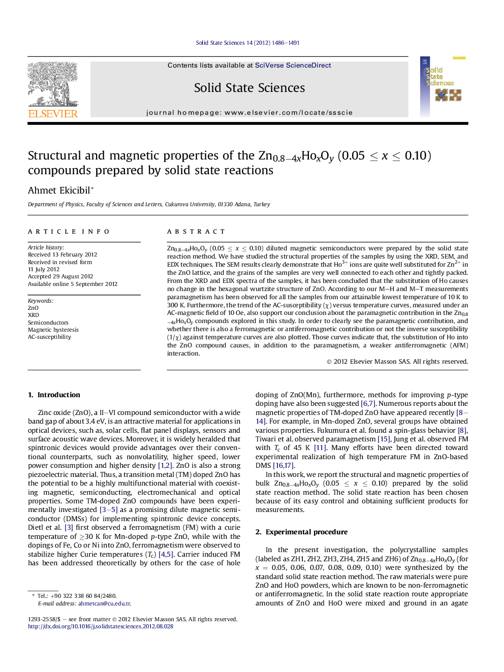 Structural and magnetic properties of the Zn0.8−4xHoxOy (0.05 ≤ x ≤ 0.10) compounds prepared by solid state reactions