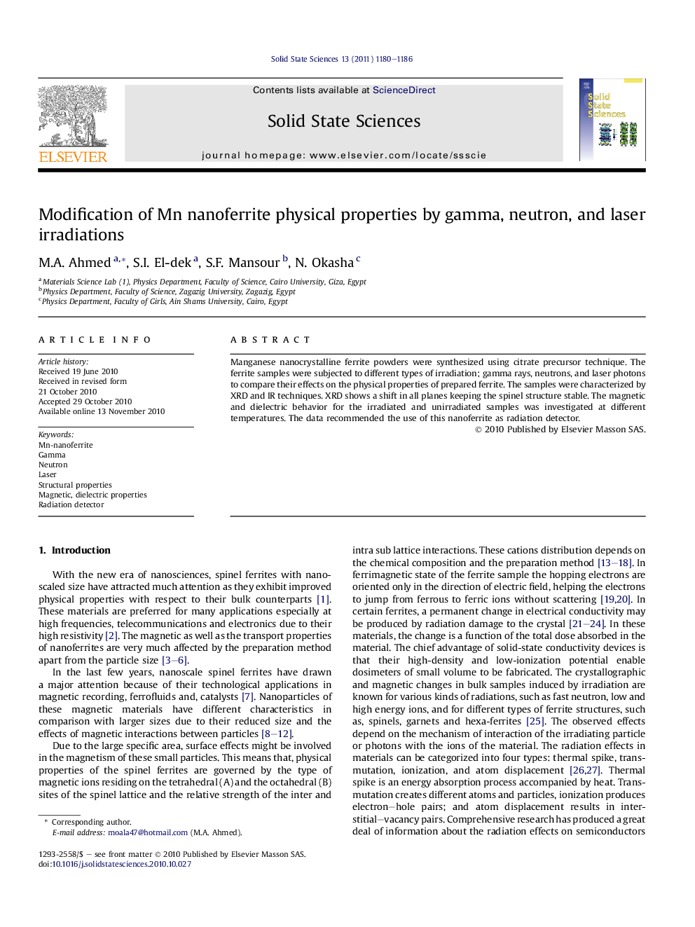 Modification of Mn nanoferrite physical properties by gamma, neutron, and laser irradiations